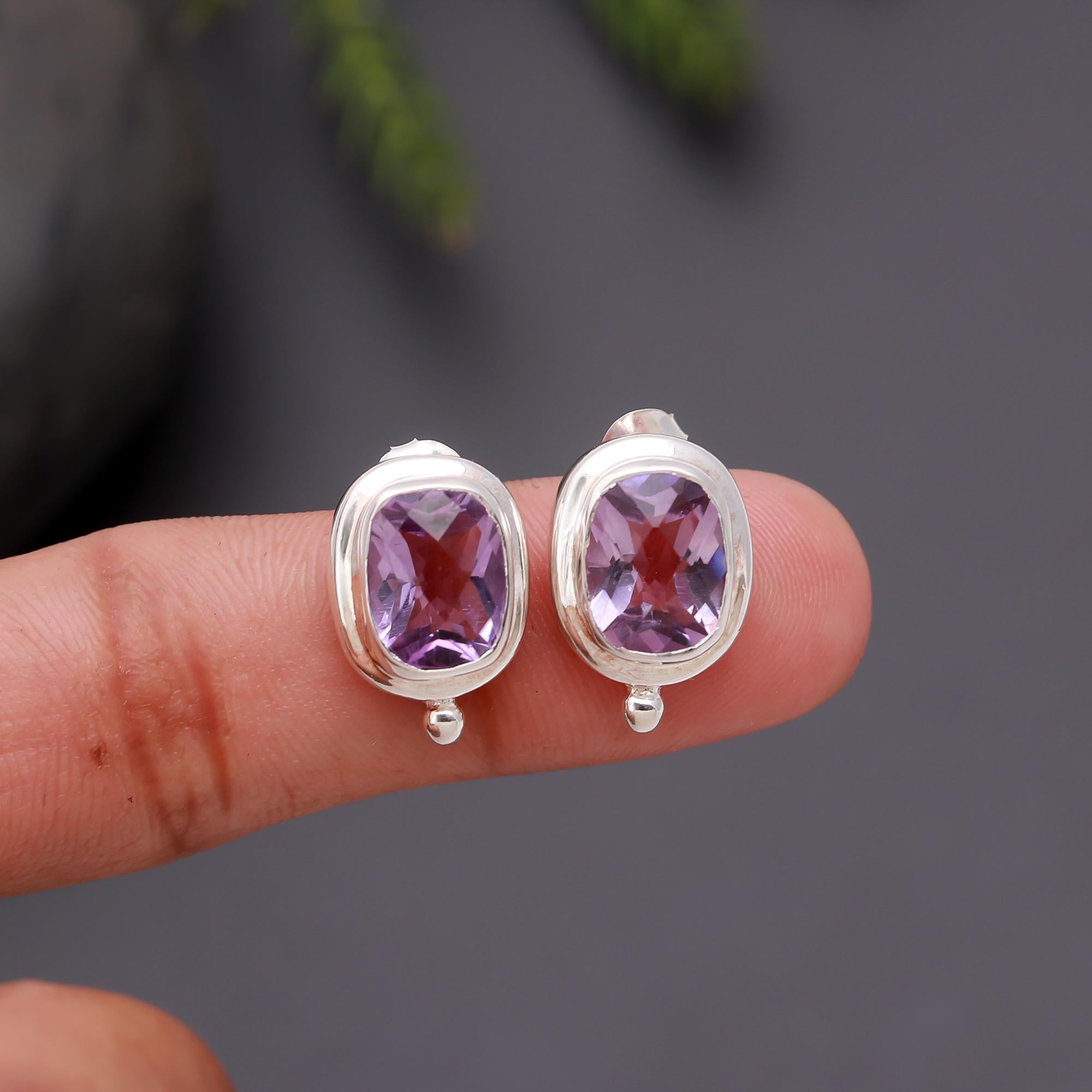 925 Silver Amethyst Stud Earrings