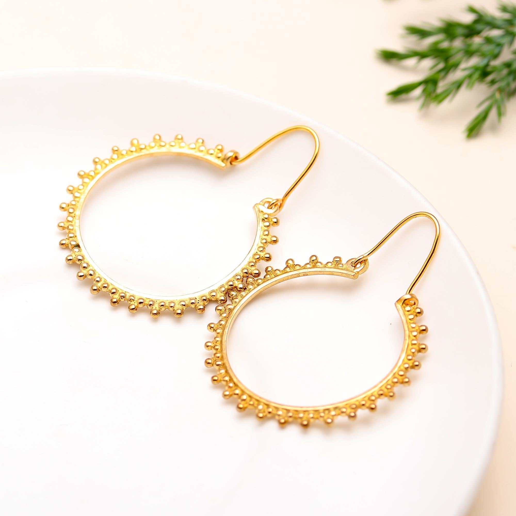 925 Silver Textured Beaded Hoop Earrings