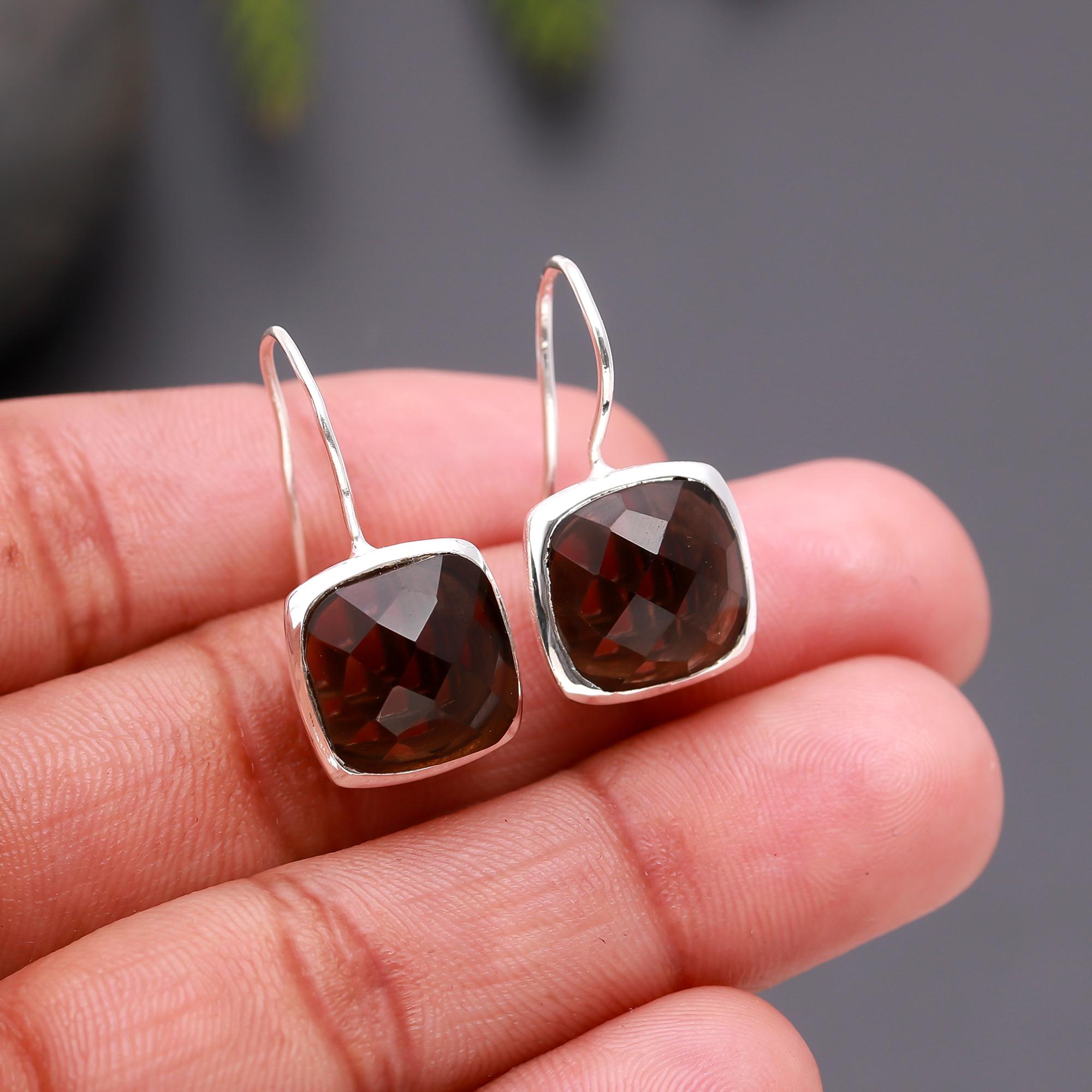 925 Silver Garnet Dangle Earrings