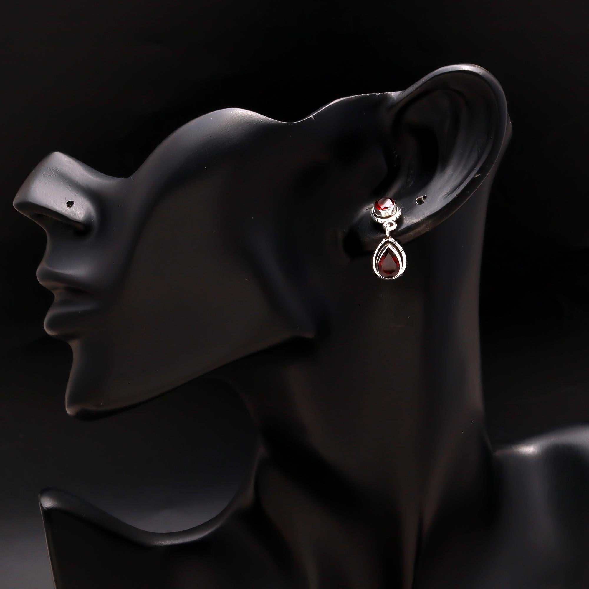 925 Silver Red Garnet Drop Earrings