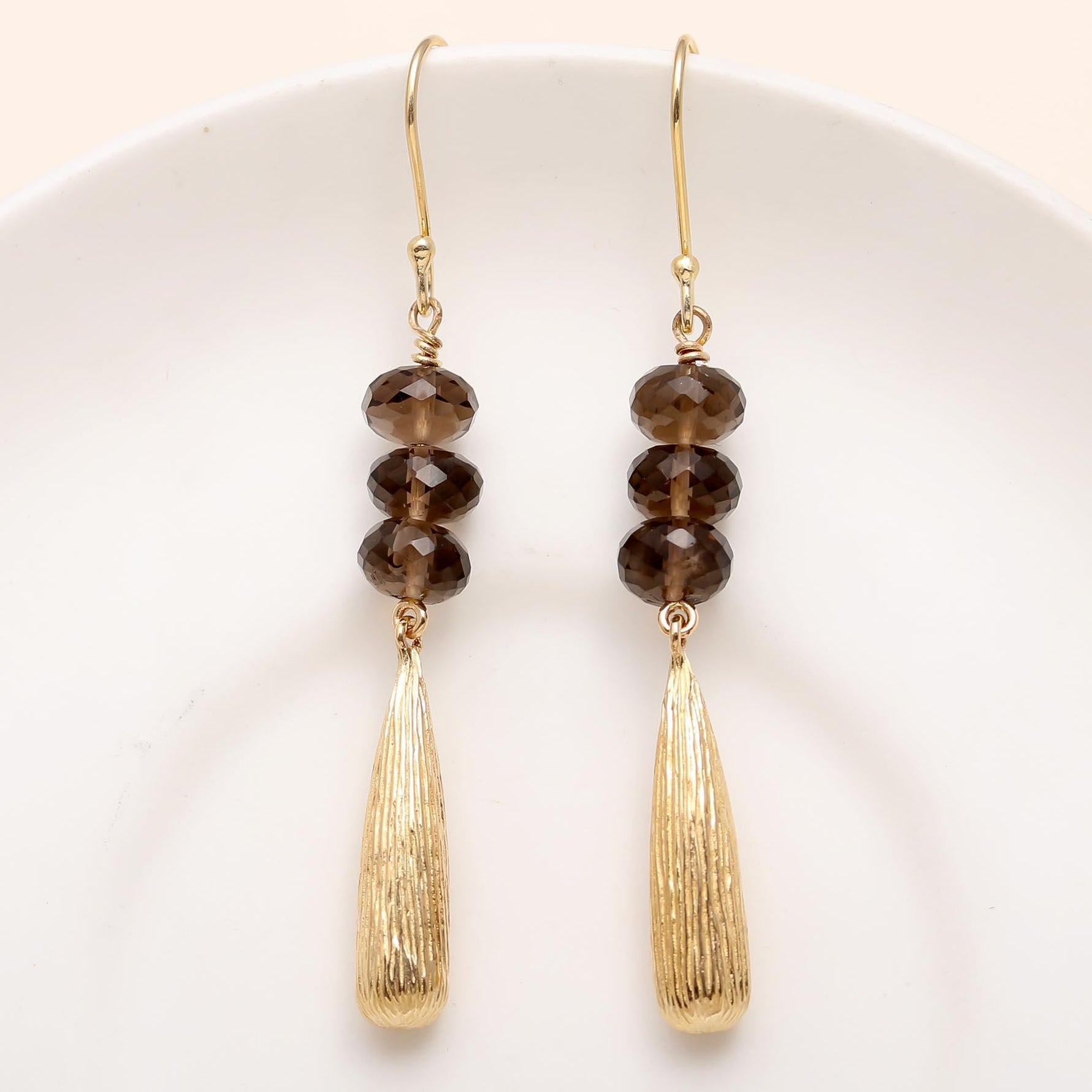 The Golden Bark: Smoky Quartz Textured Drop Earrings