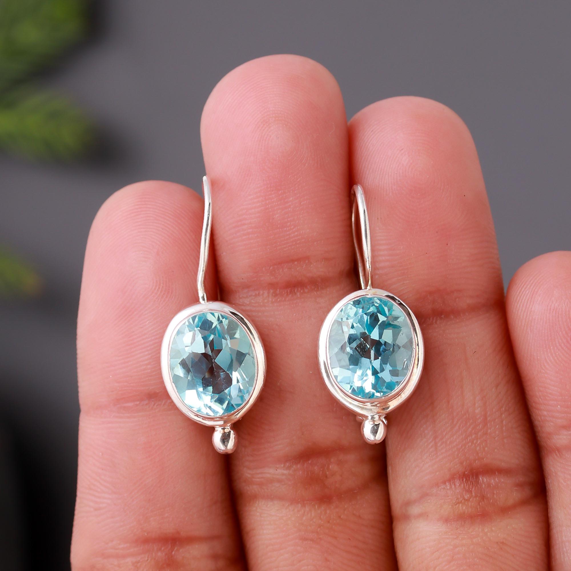 925 Silver Blue Topaz Dangle Earrings
