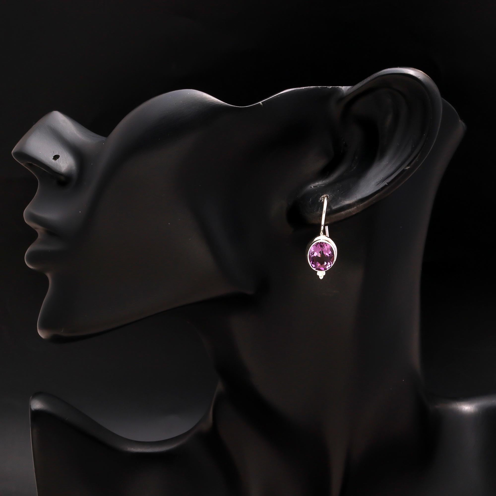 925 Silver Oval Amethyst Dangle Earrings