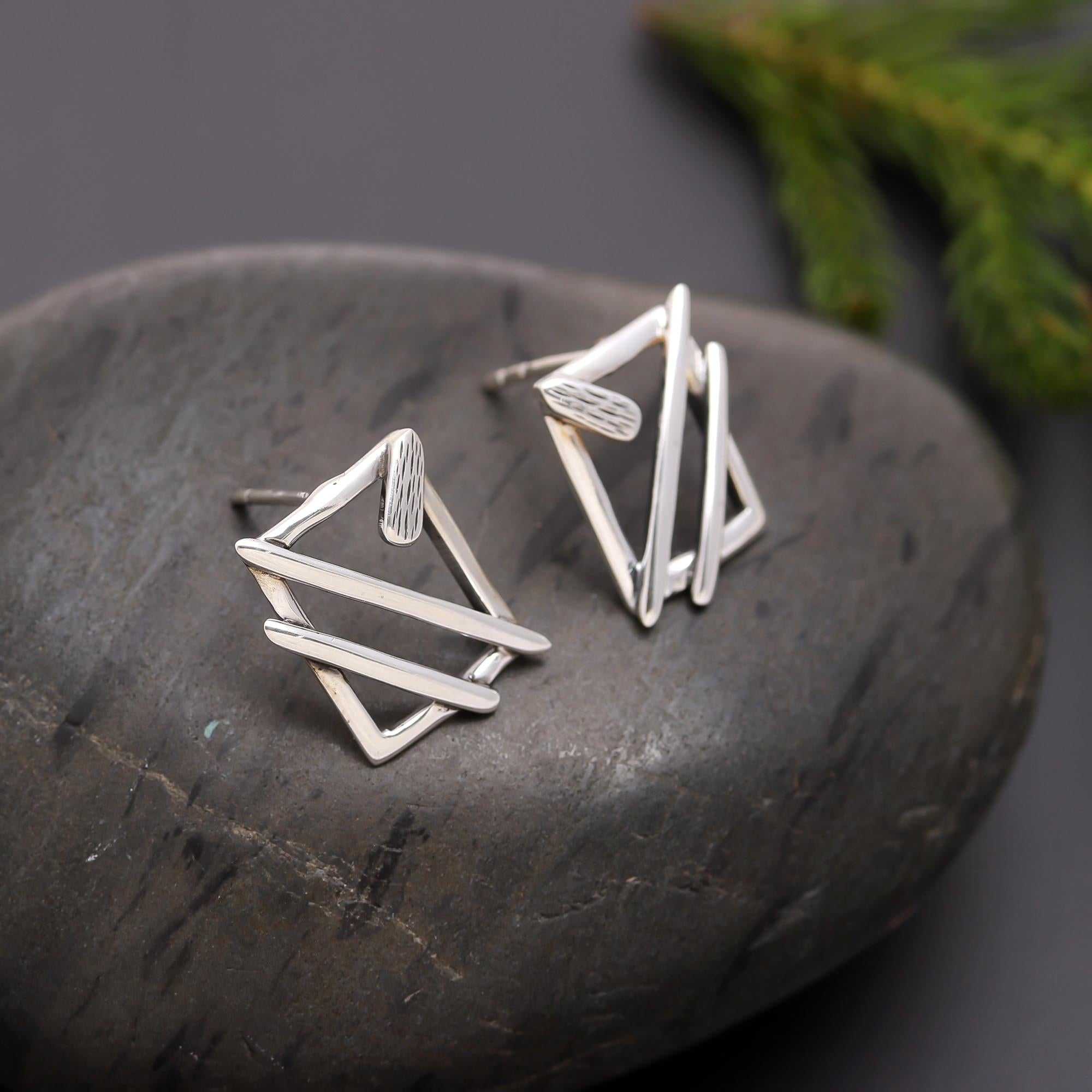 925 Silver Abstract Geometric Stud Earrings