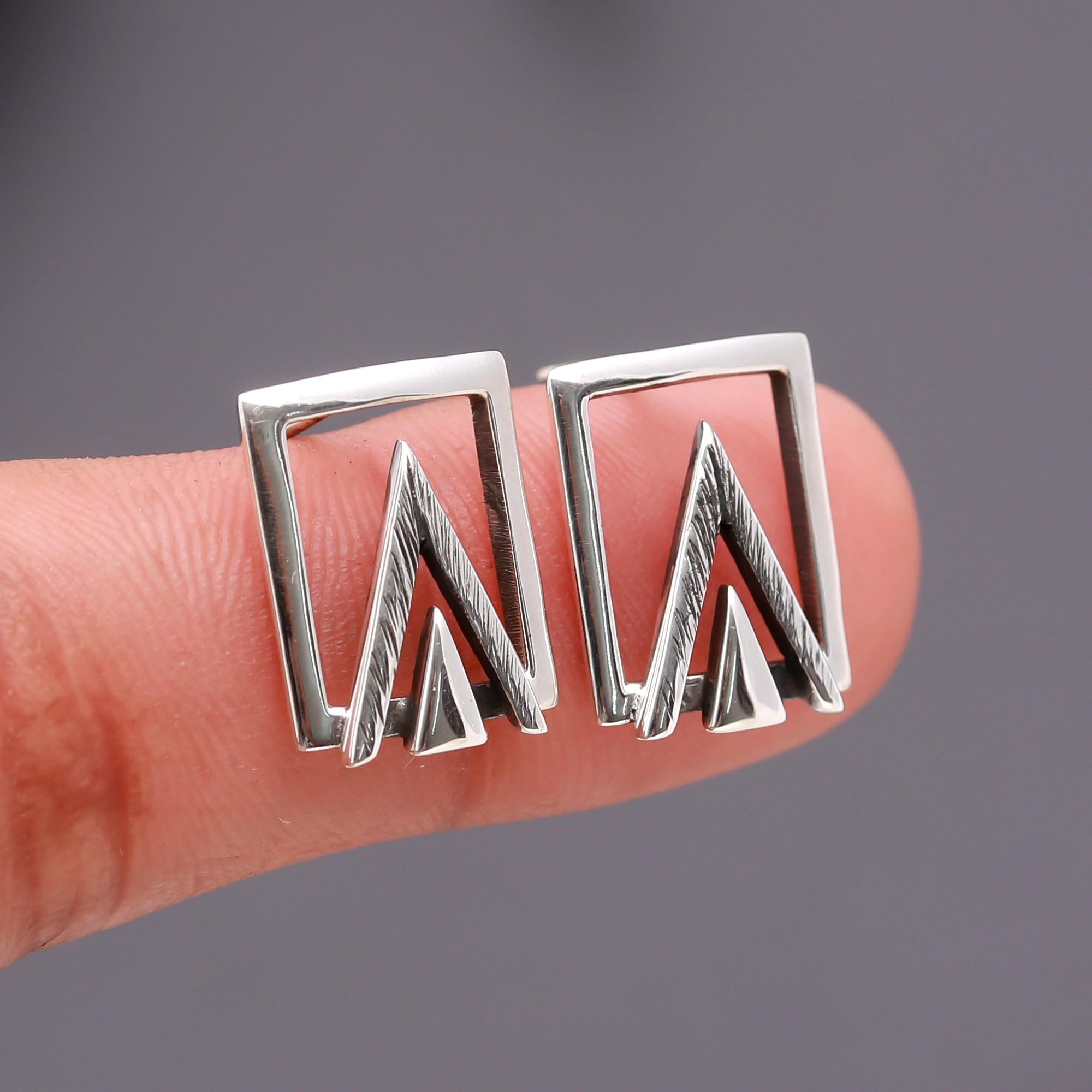 925 Silver Triangle Frame Stud Earrings