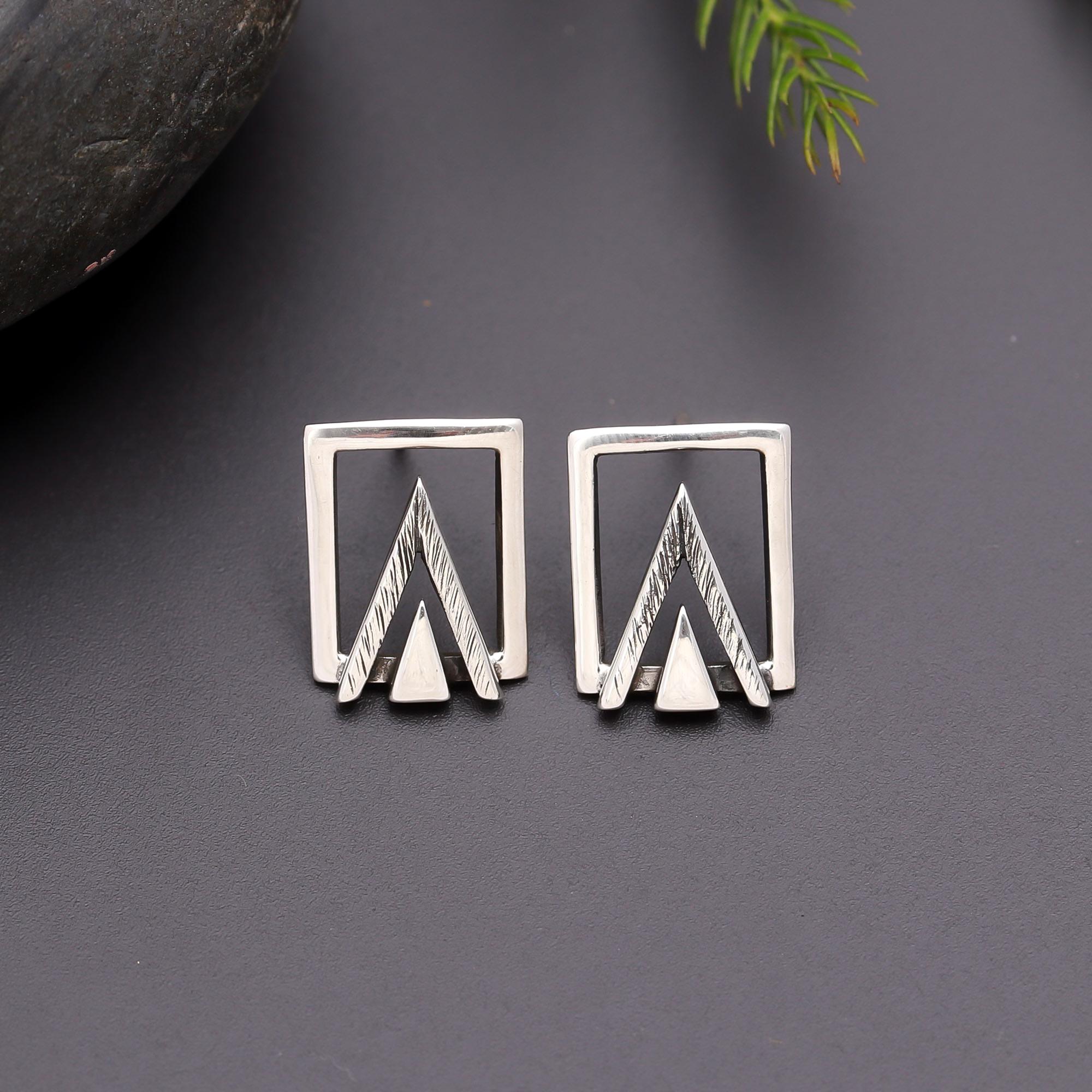 925 Silver Triangle Frame Stud Earrings