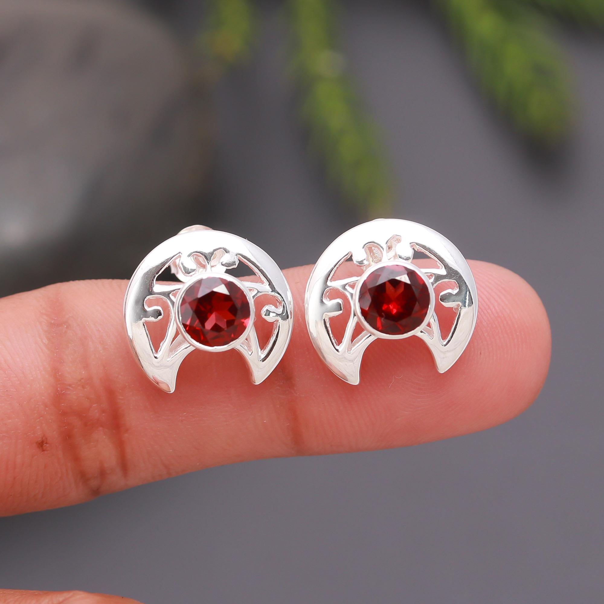 925 Silver Garnet Stud Earrings