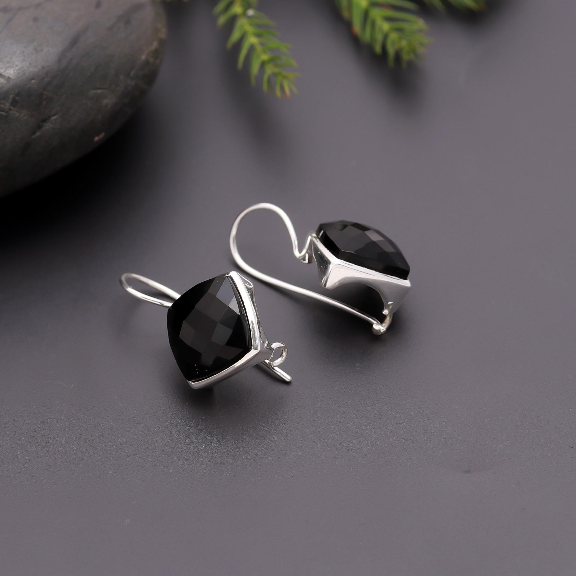 925 Silver Black Onyx Dangle Earrings