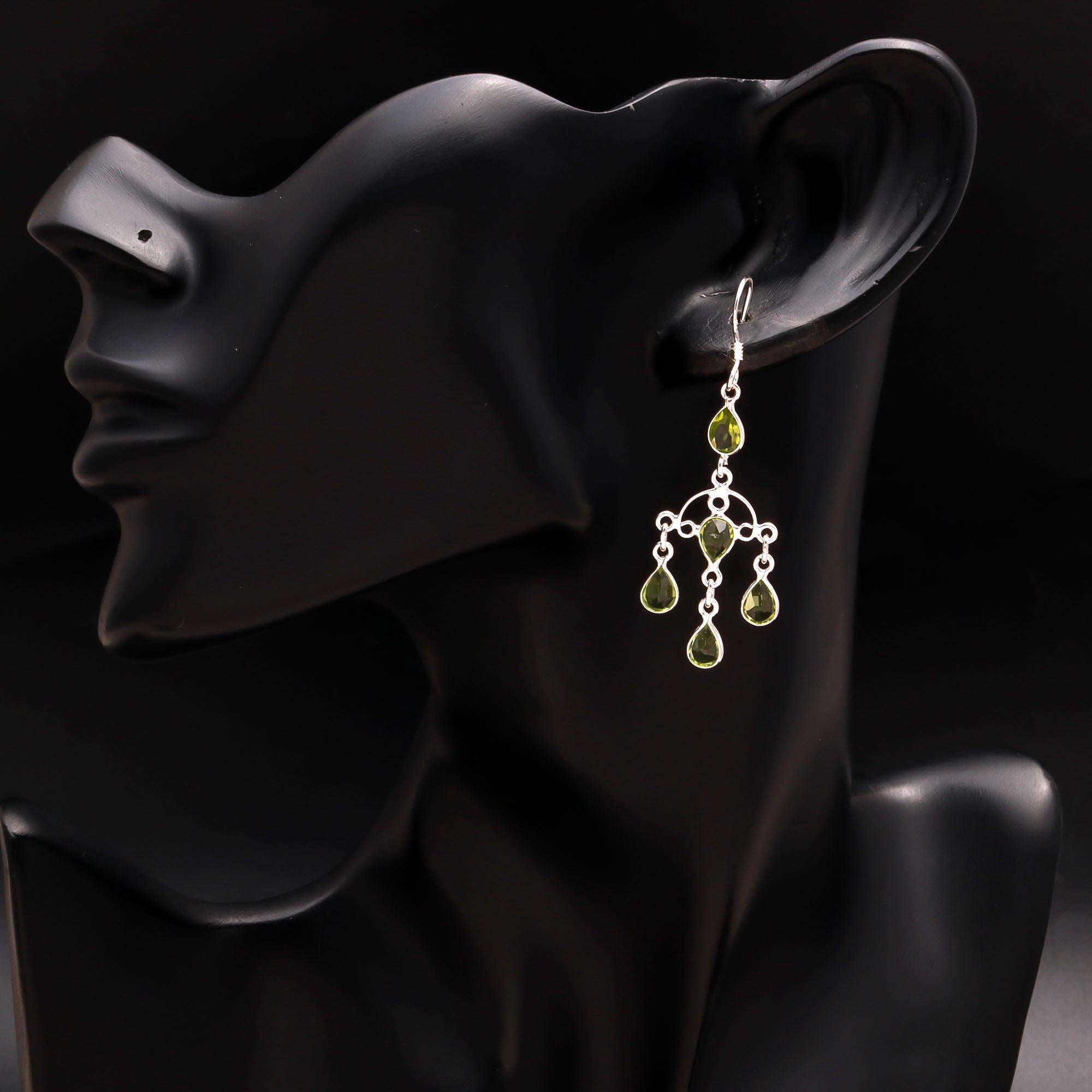 925 Silver Peridot Chandelier Earrings
