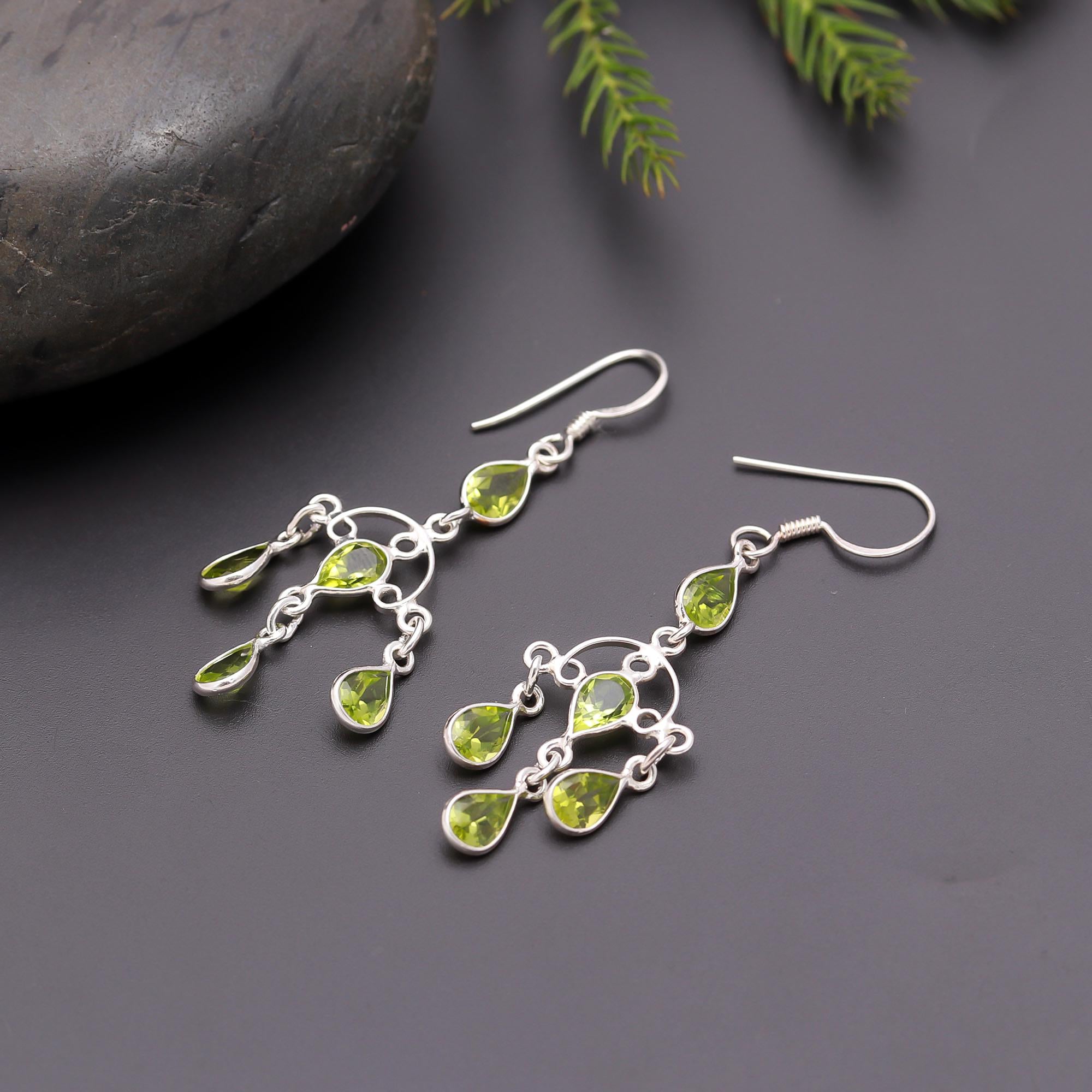 925 Silver Peridot Chandelier Earrings