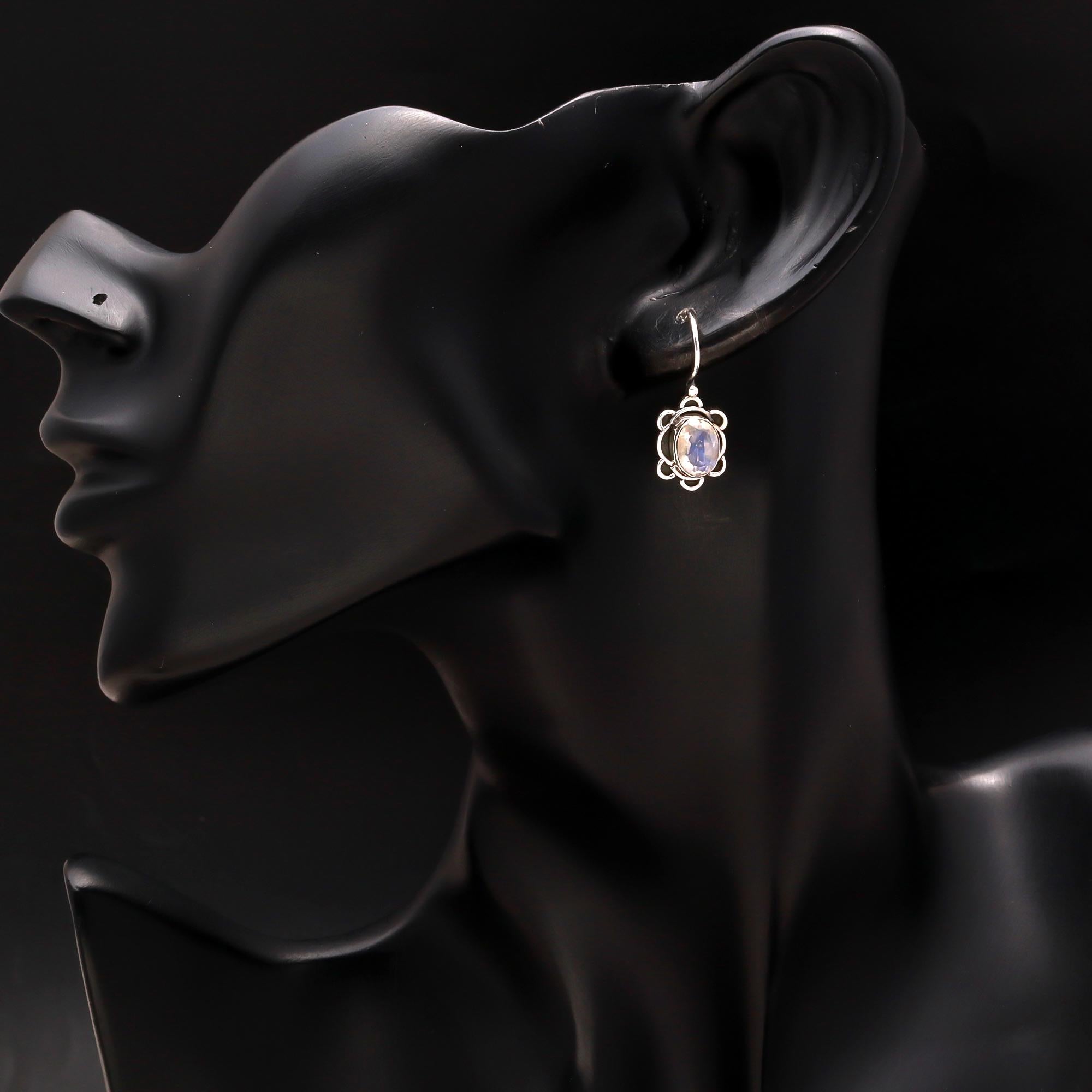 925 Silver Moonstone Floral Dangle Earrings