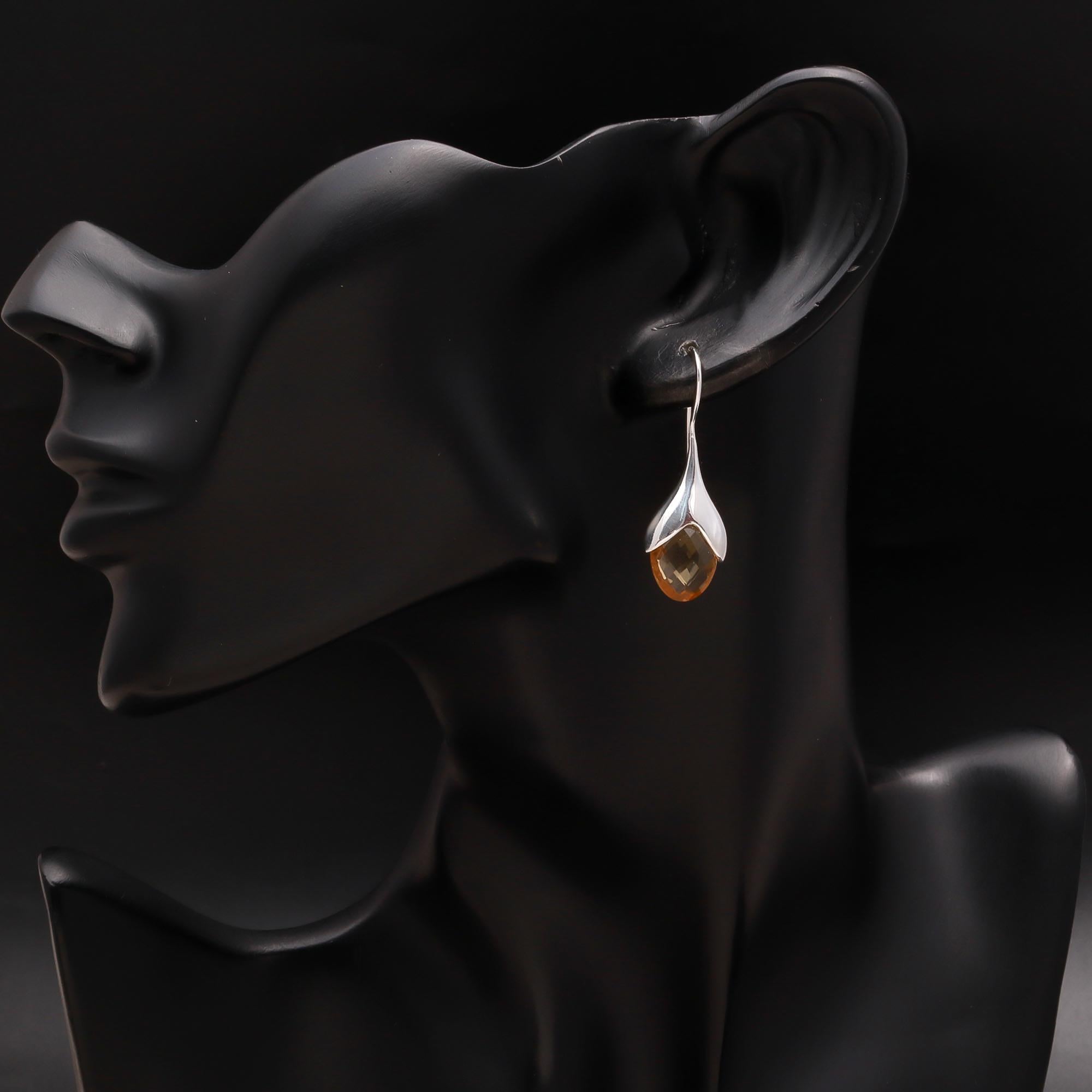 925 Silver Faceted Citrine Teardrop Earrings