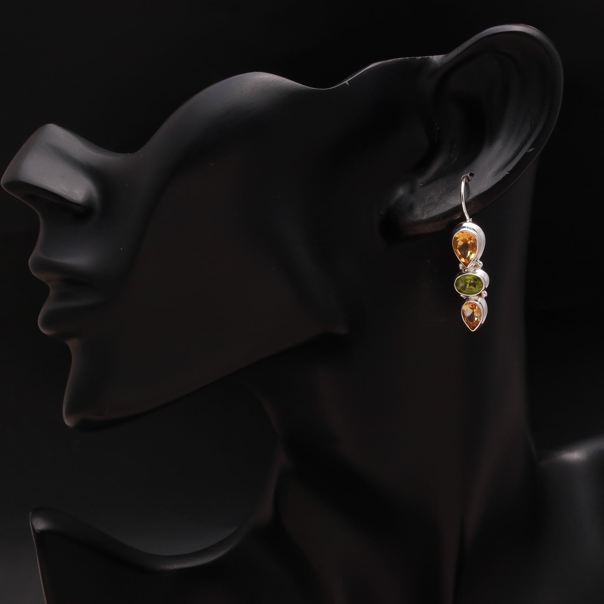925 Silver Multi-Stone Dangle Earrings