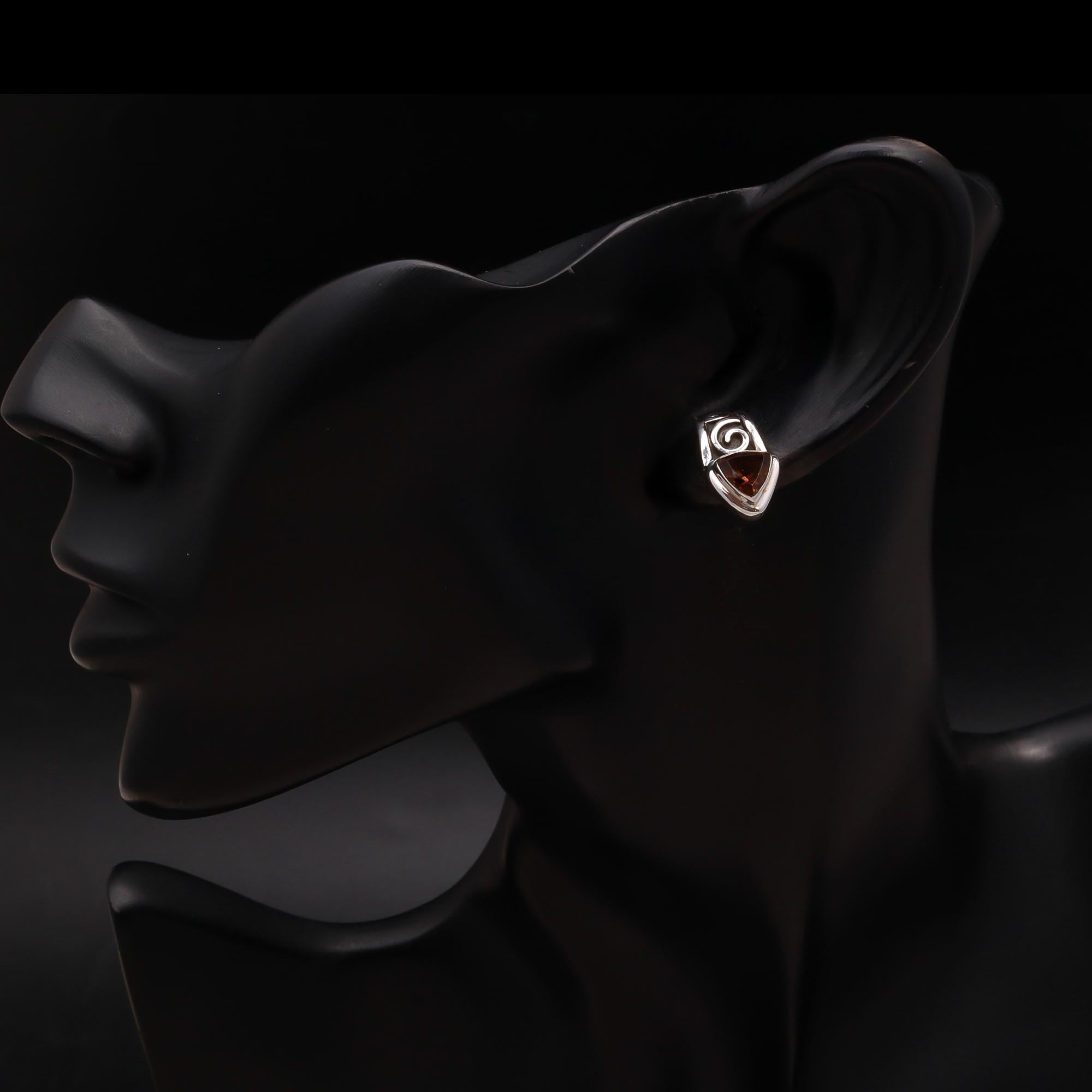 925 Silver Smoky Quartz Swirl Stud Earrings