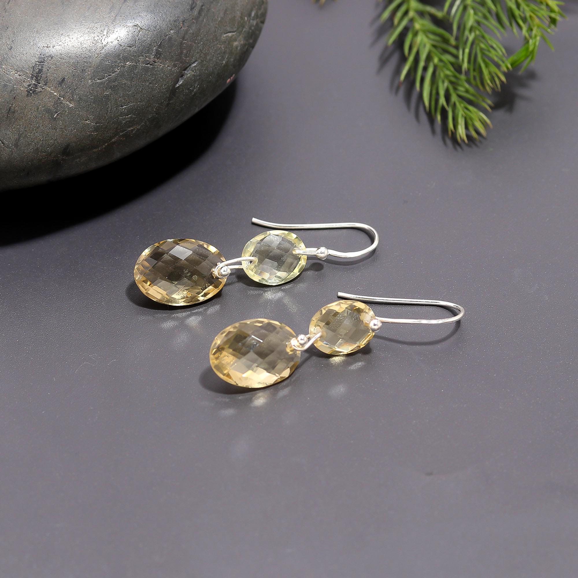 925 Silver Lemon Quartz Dangle Earrings