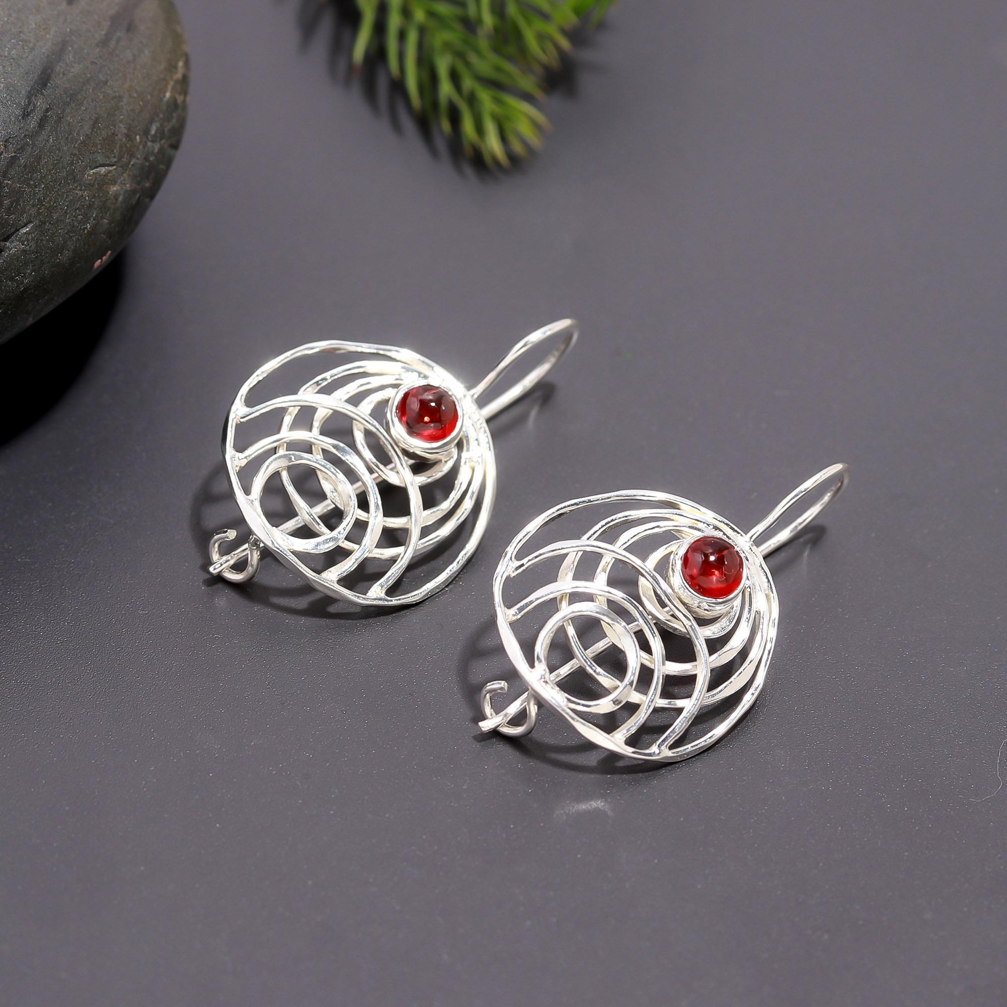 925 Silver Garnet Dangle Earrings