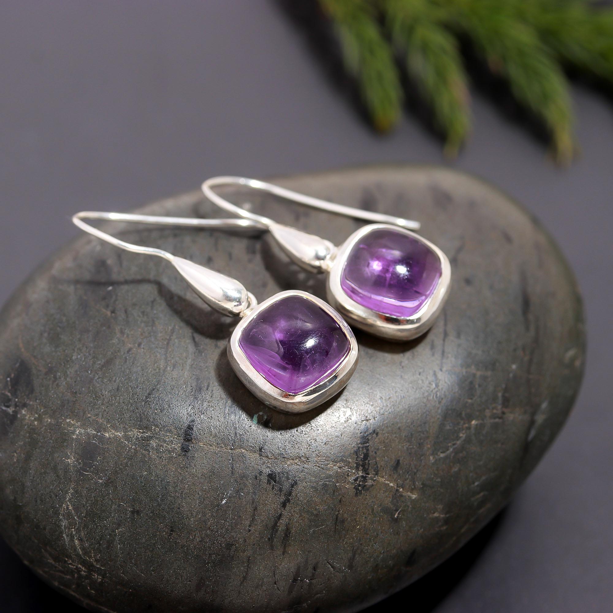 925 Silver Amethyst Dangle Earrings