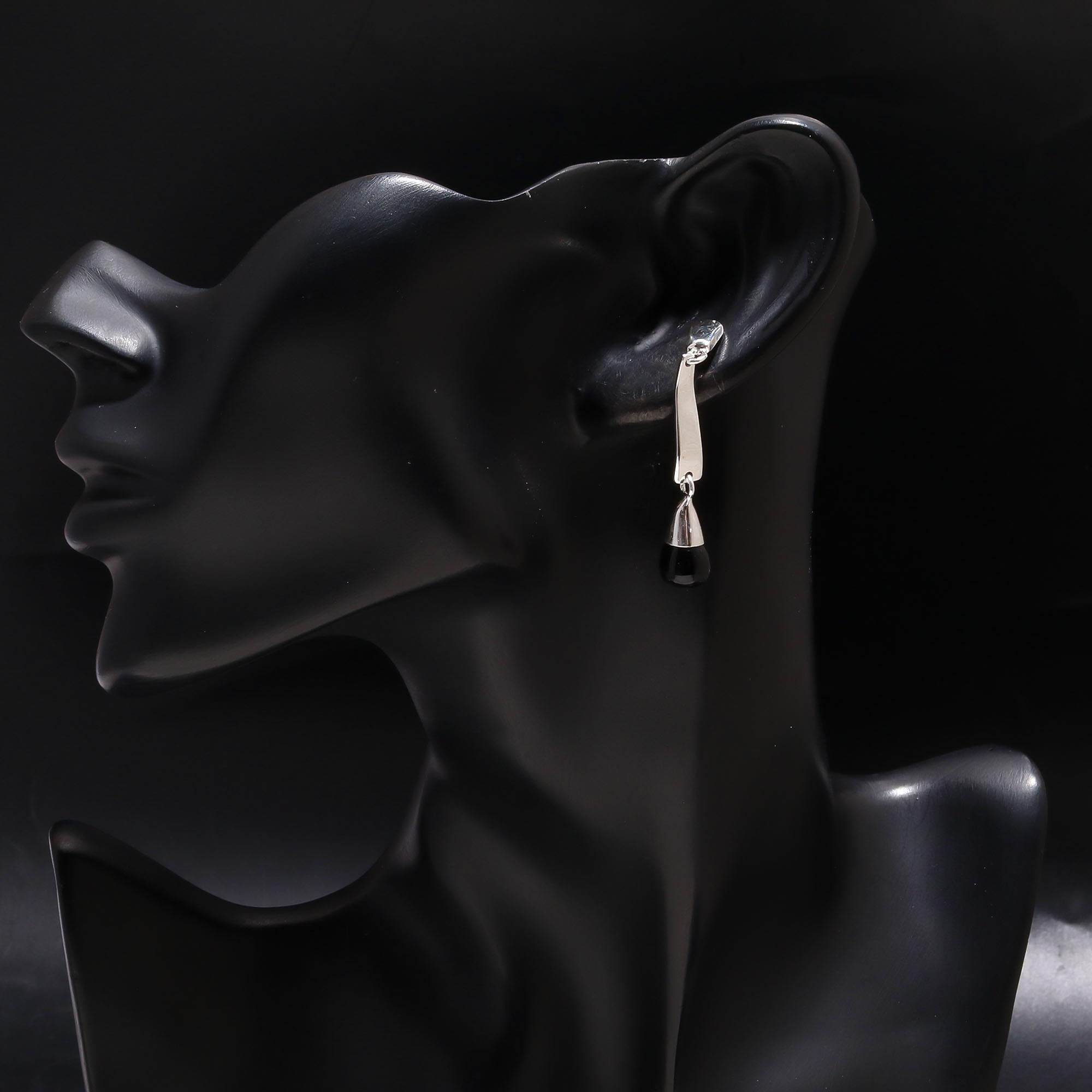 925 Silver Long Black Onyx Drop Earrings