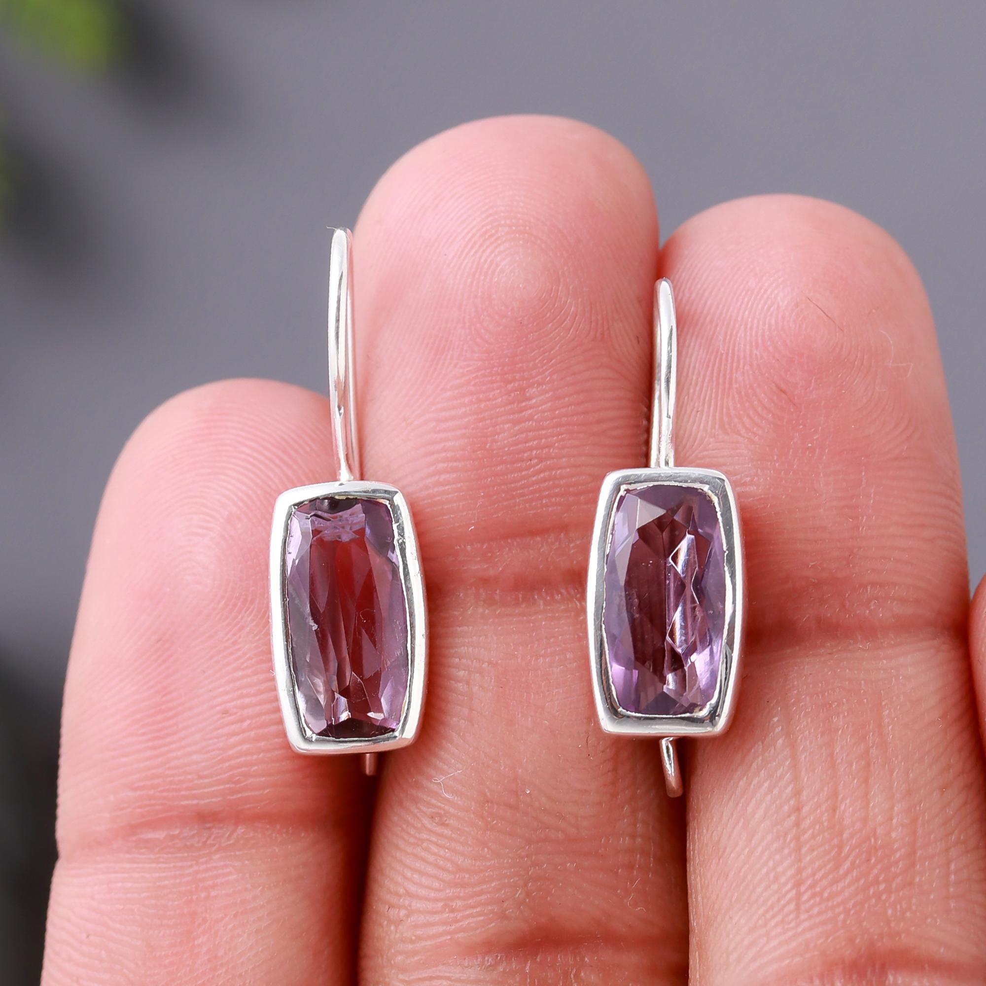 925 Silver Amethyst Dangle Earrings