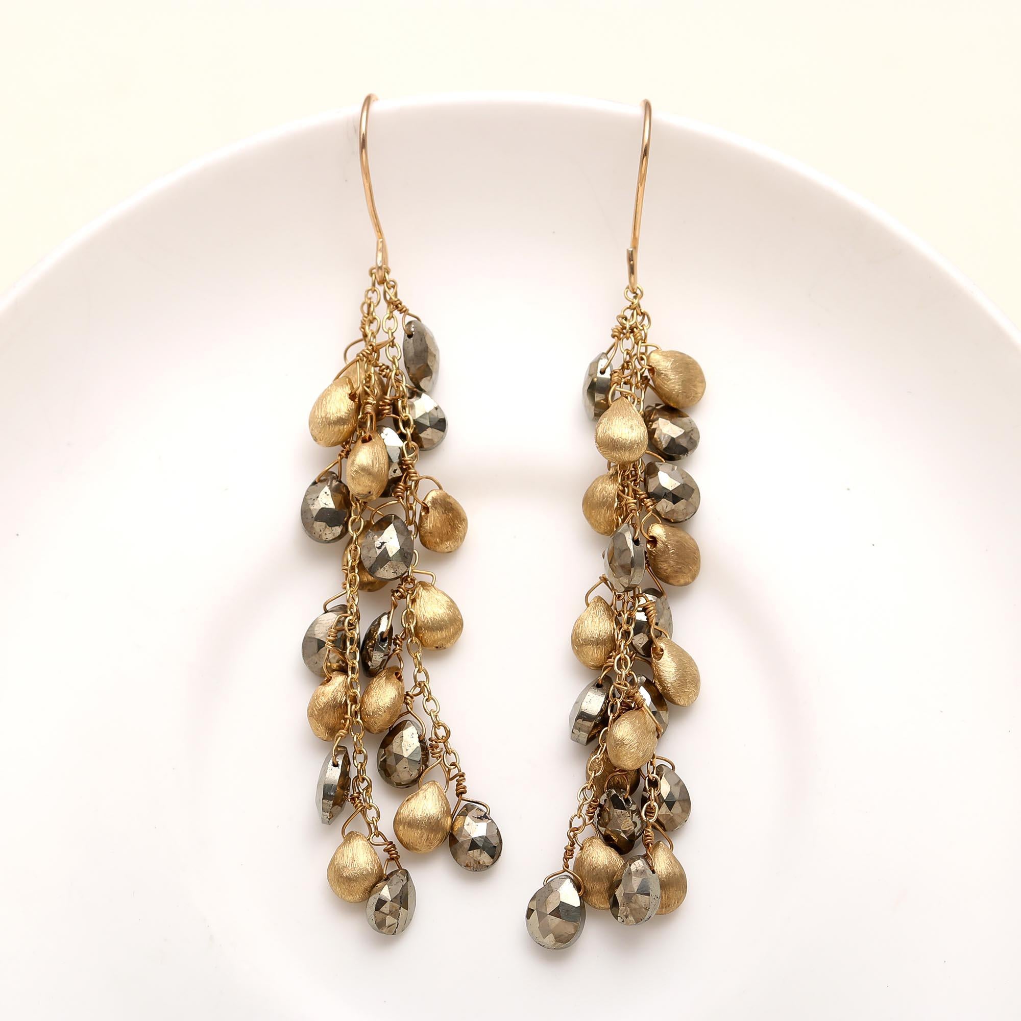 The Gilded Shadow: Pyrite Gold Cluster Earrings