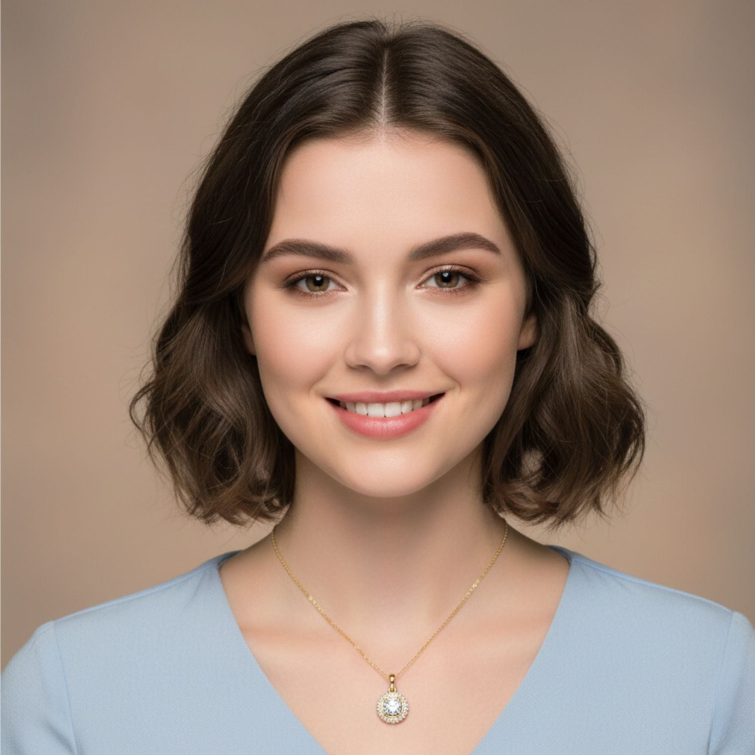 925 Sterling Silver Gold Plated Round Moissanite Halo Pendant Necklace