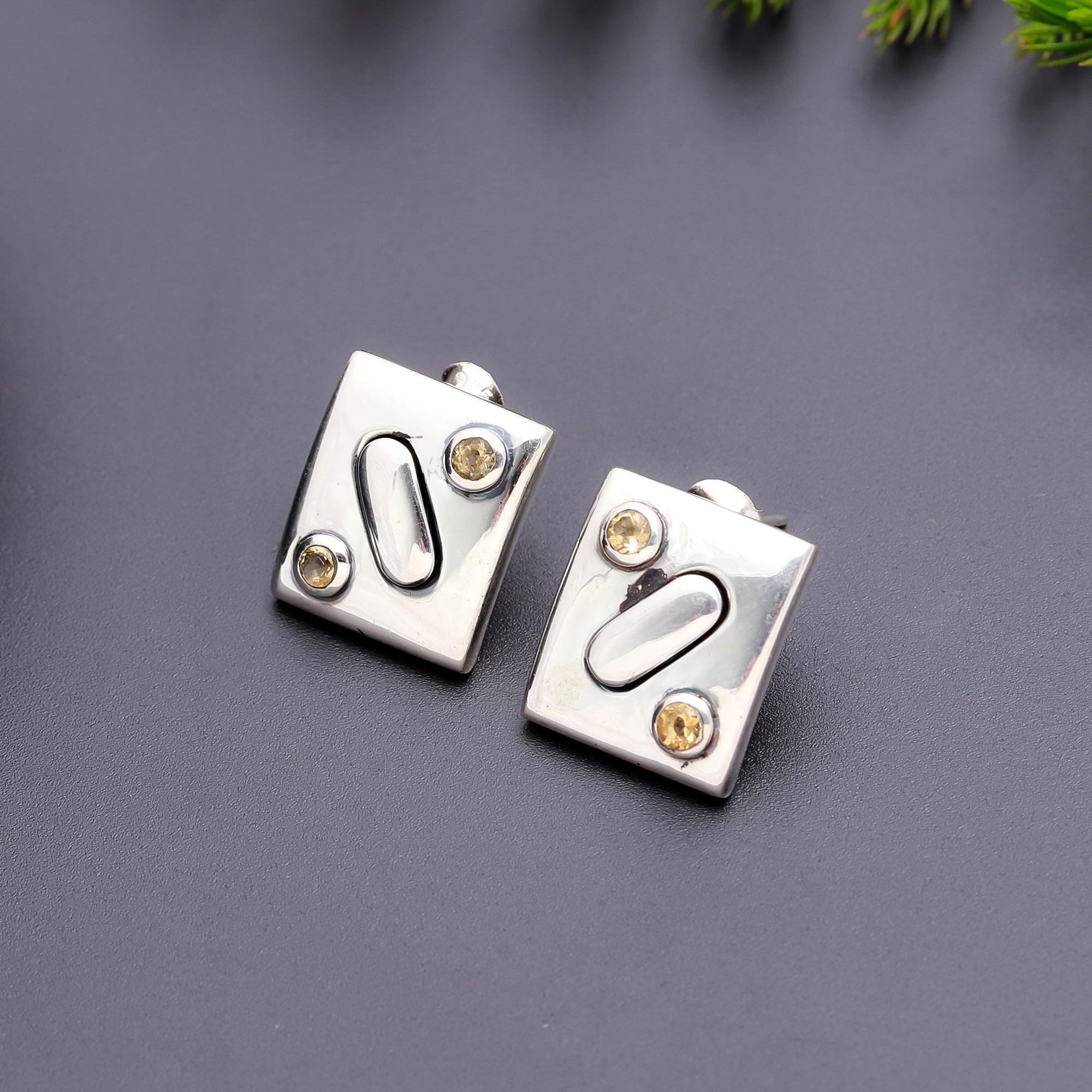 925 Silver Citrine Stud Earrings