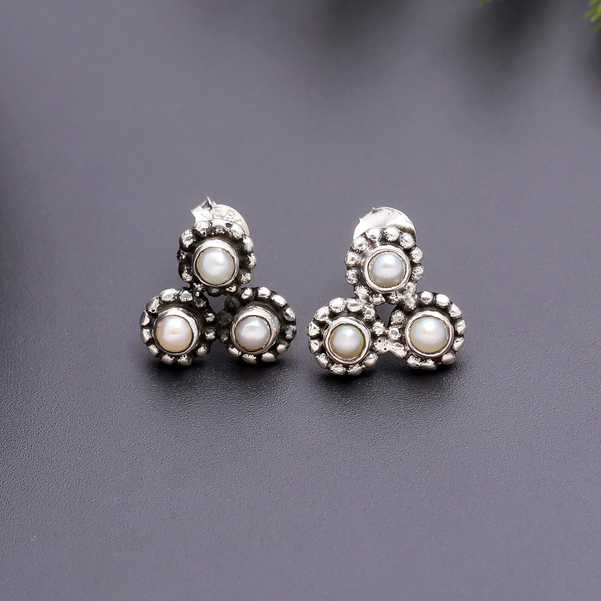 925 Silver Pearl Cluster Stud Earrings