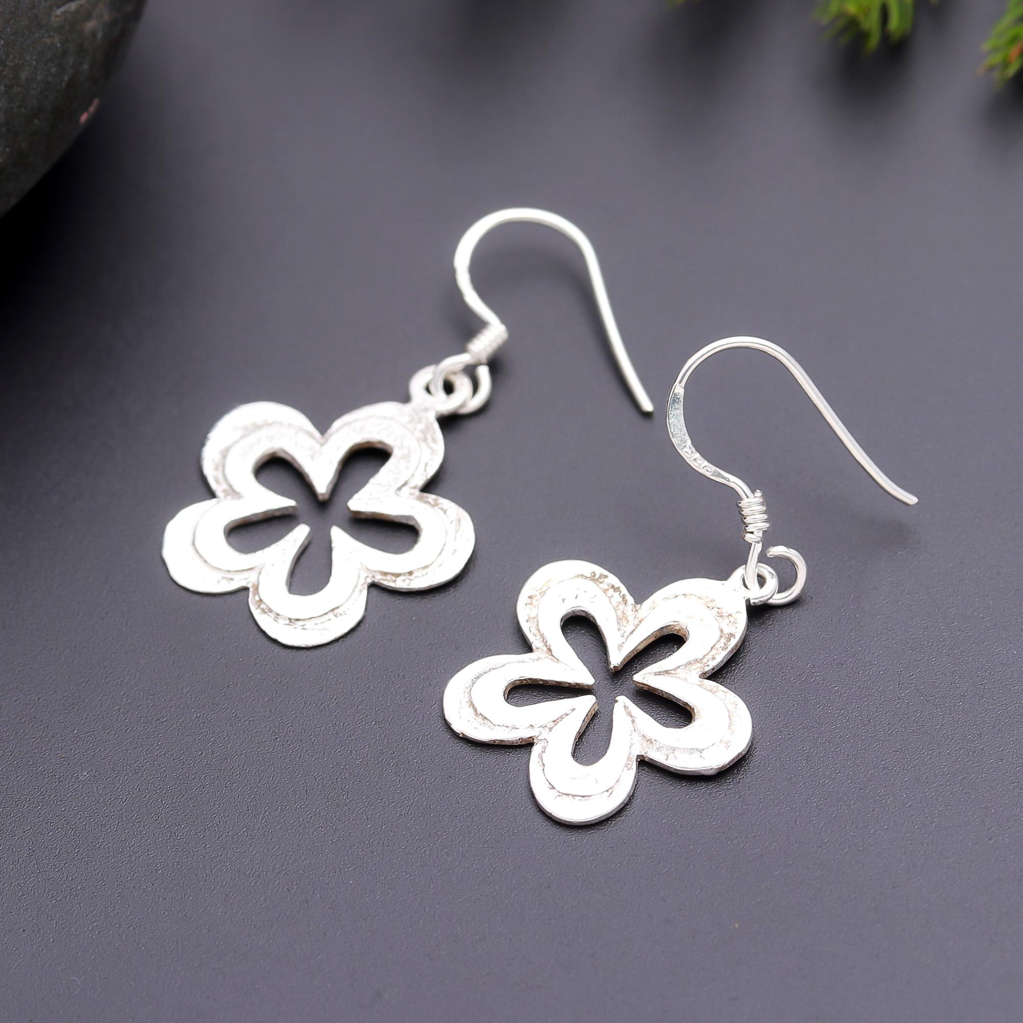 925 Silver Floral Dangle Earrings