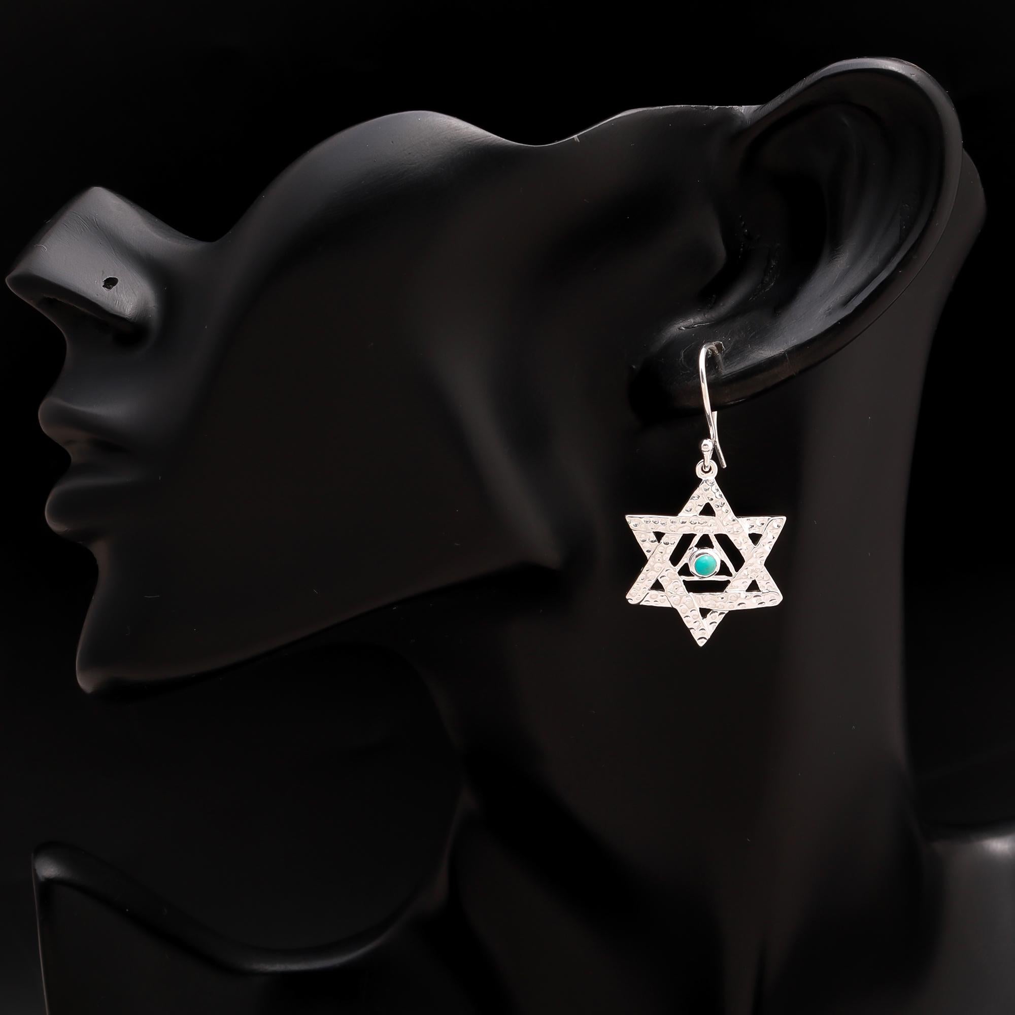 925 Silver Star of David Turquoise Dangle Earrings