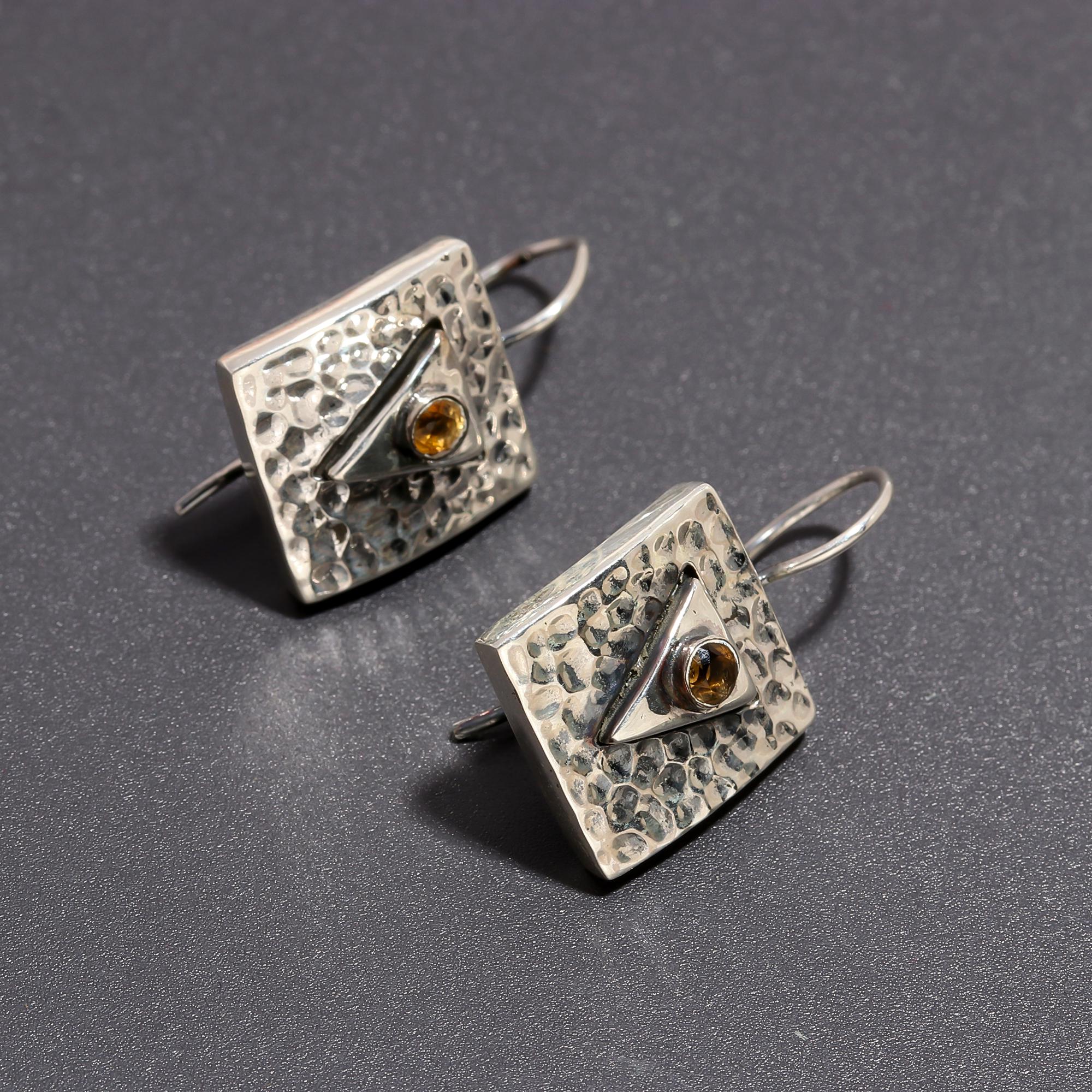 925 Silver Hammered Square Earrings