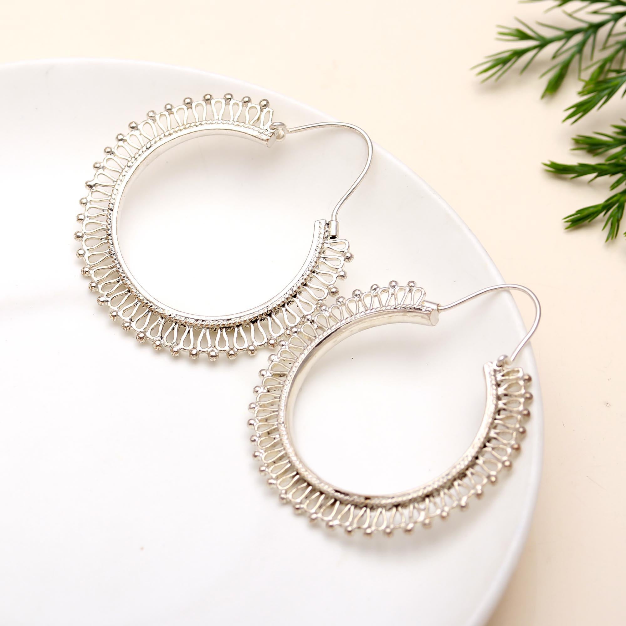 925 Silver Intricate Filigree Hoop Earrings