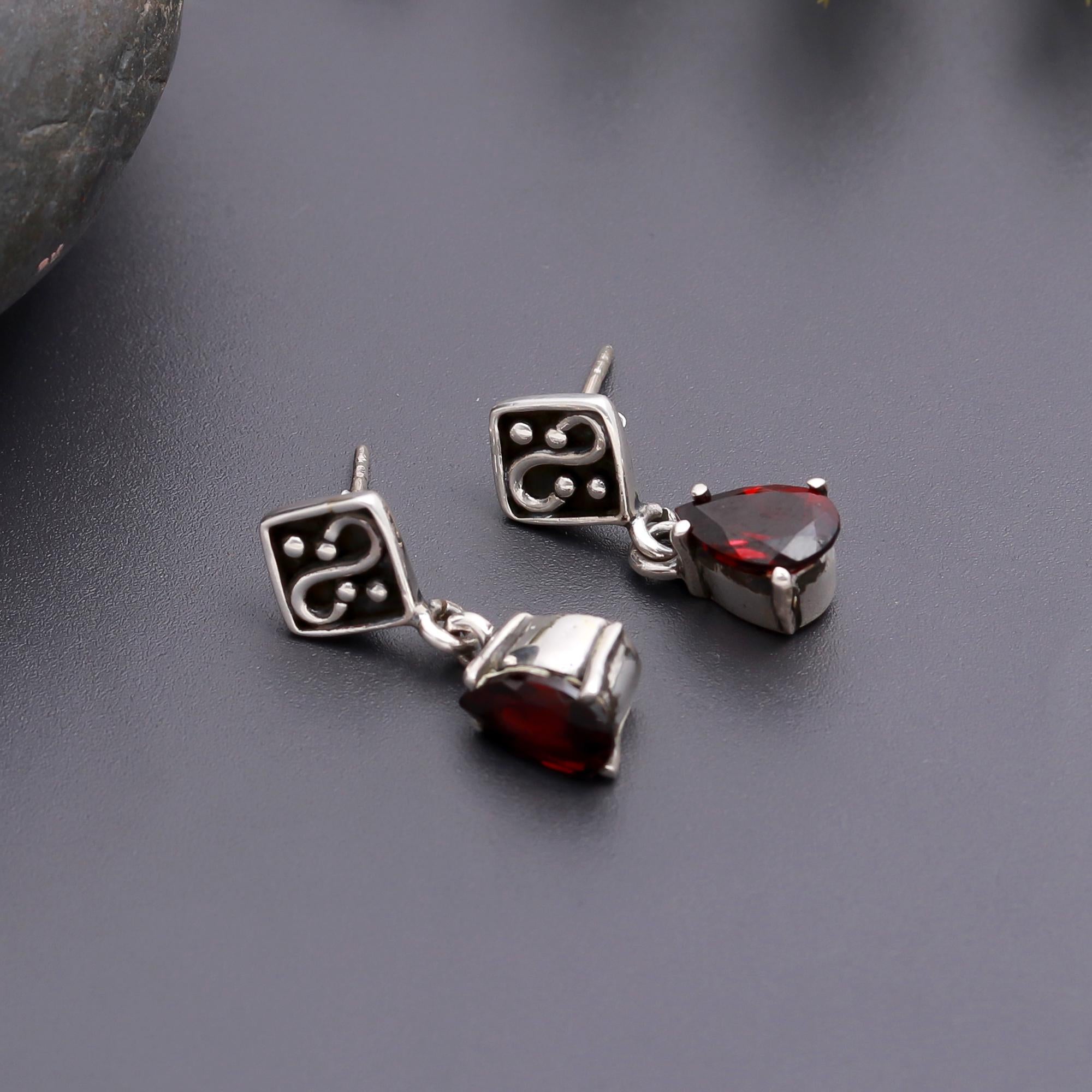 925 Silver Garnet Drop Earrings