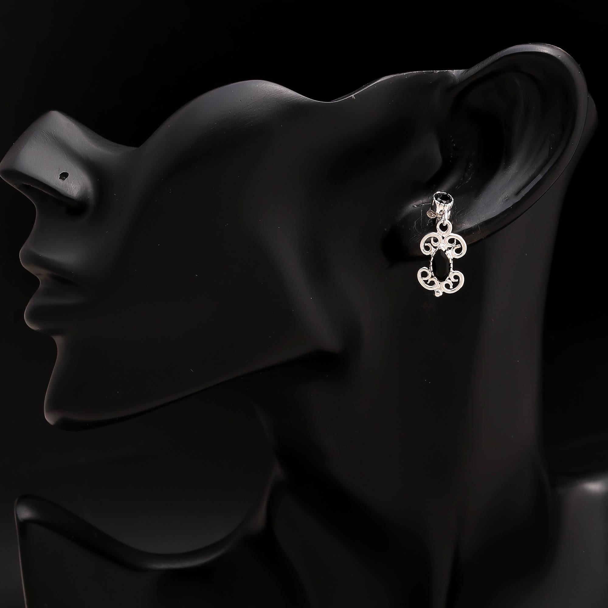 925 Silver Black Onyx Filigree Drop Earrings