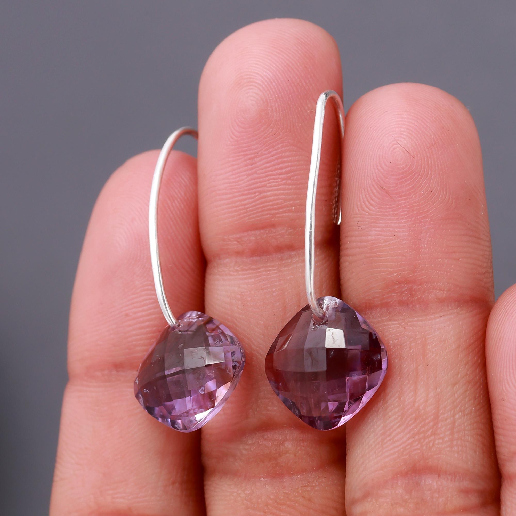 925 Silver Faceted Amethyst Dangle Earrings
