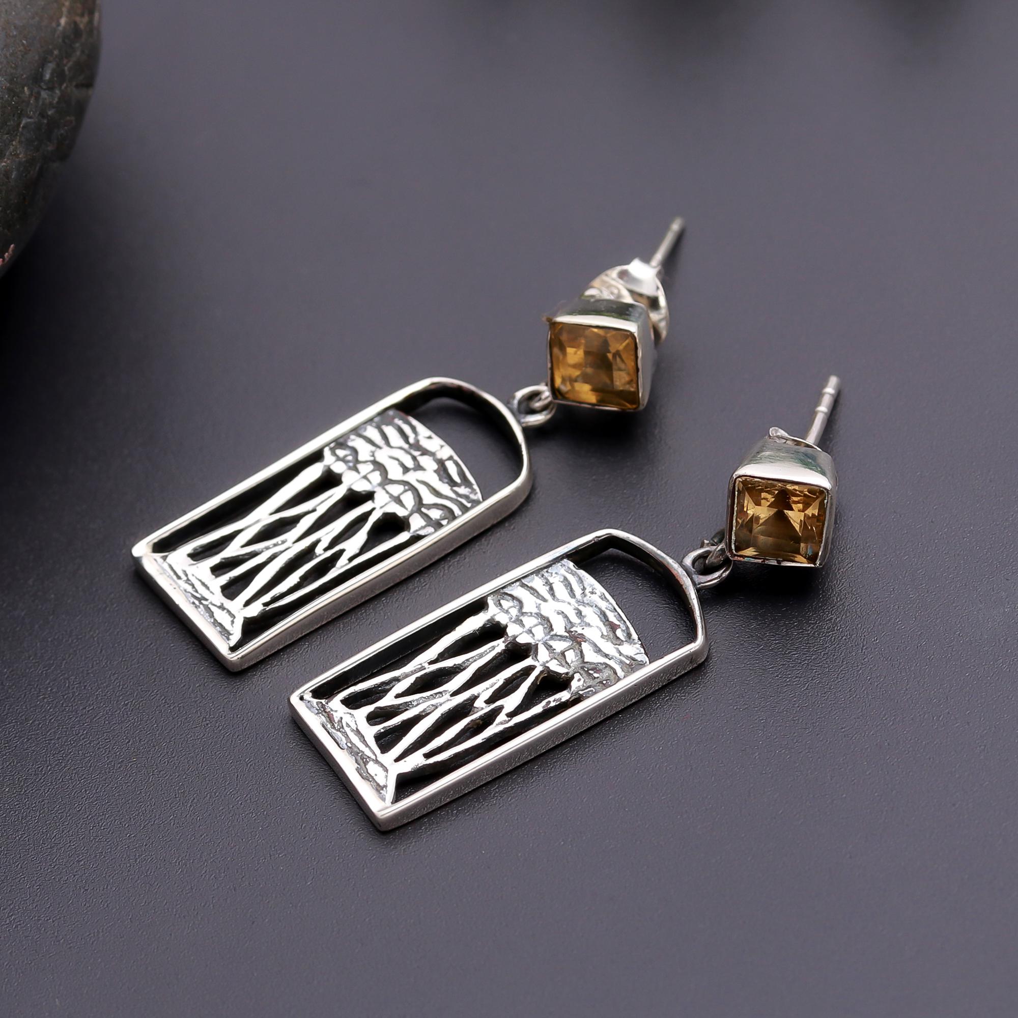 925 Silver Citrine Drop Earrings