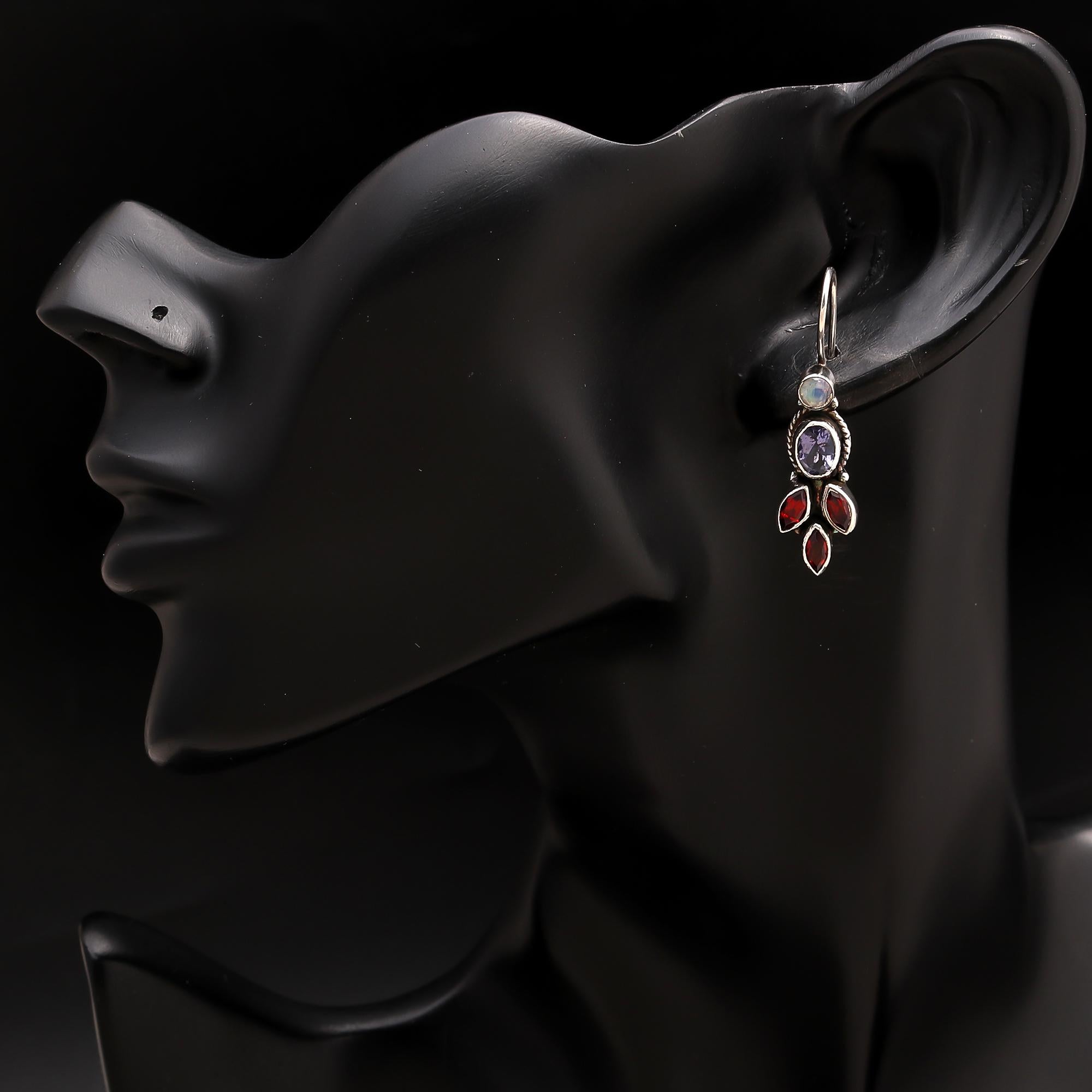 925 Silver Multi-Stone Dangle Earrings