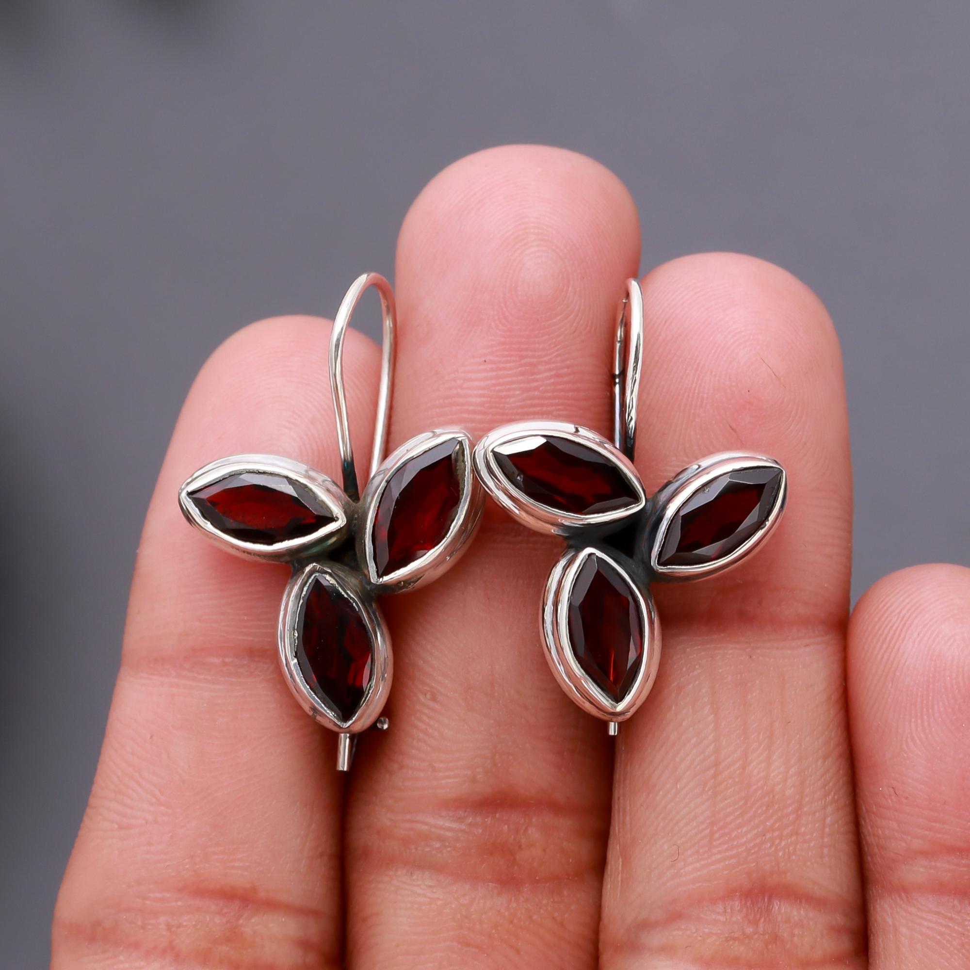 925 Silver Triple Stone Dangle Earrings