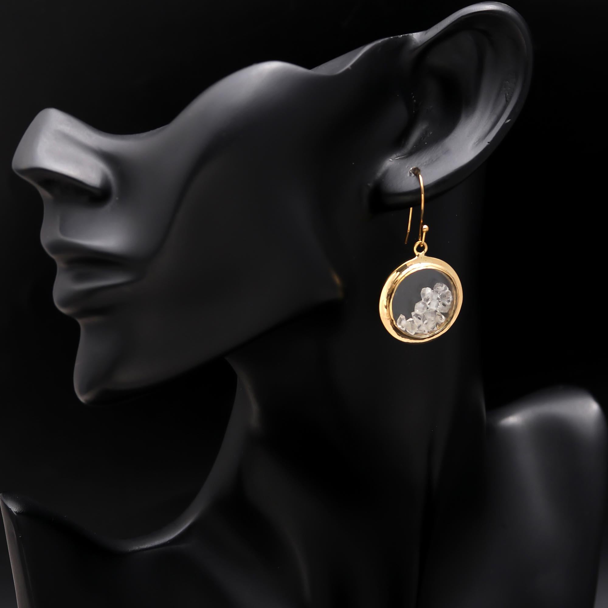 Brass Watch Dial Earrings Herkimer Gemstones
