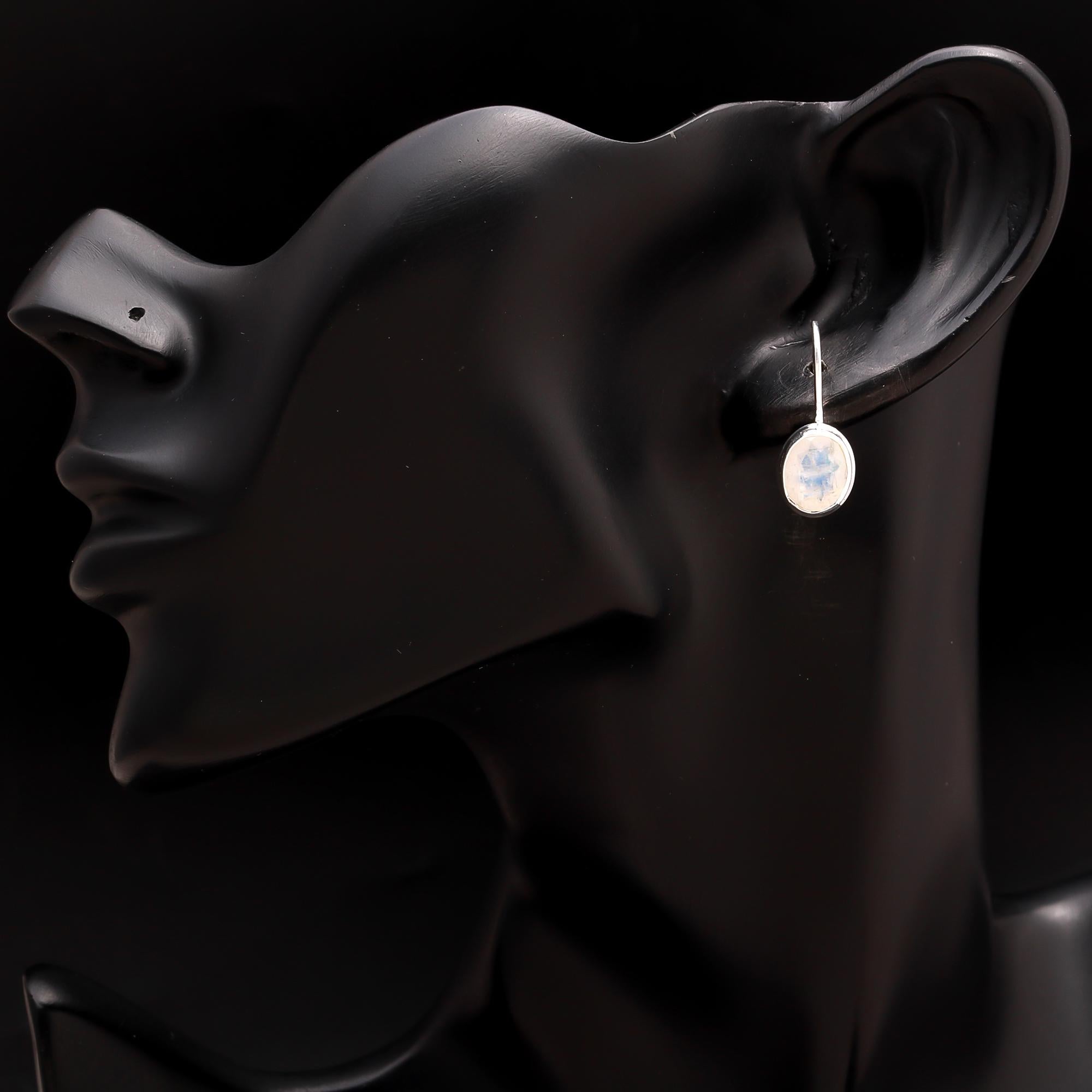 925 Silver Rainbow Moonstone Dangle Earrings