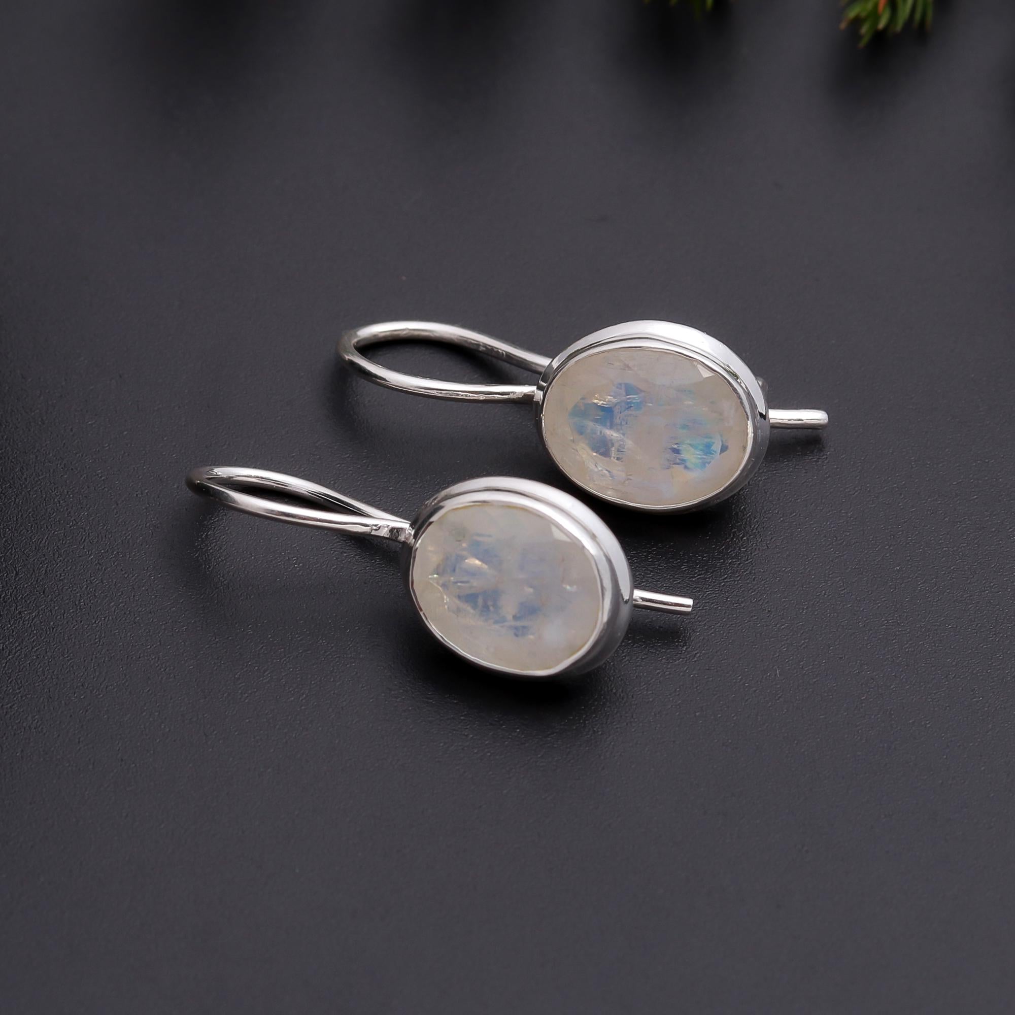 925 Silver Rainbow Moonstone Dangle Earrings