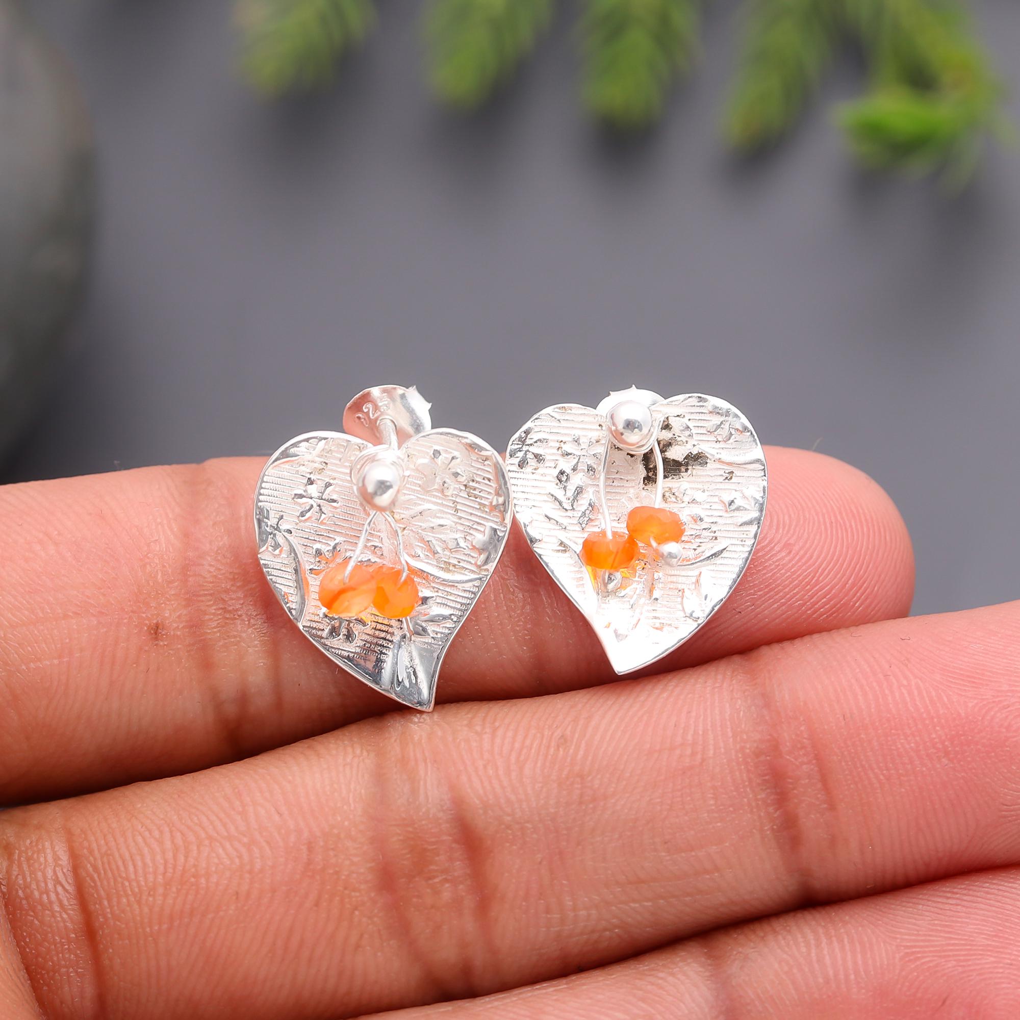 925 Silver Textured Leaf Stud Earrings