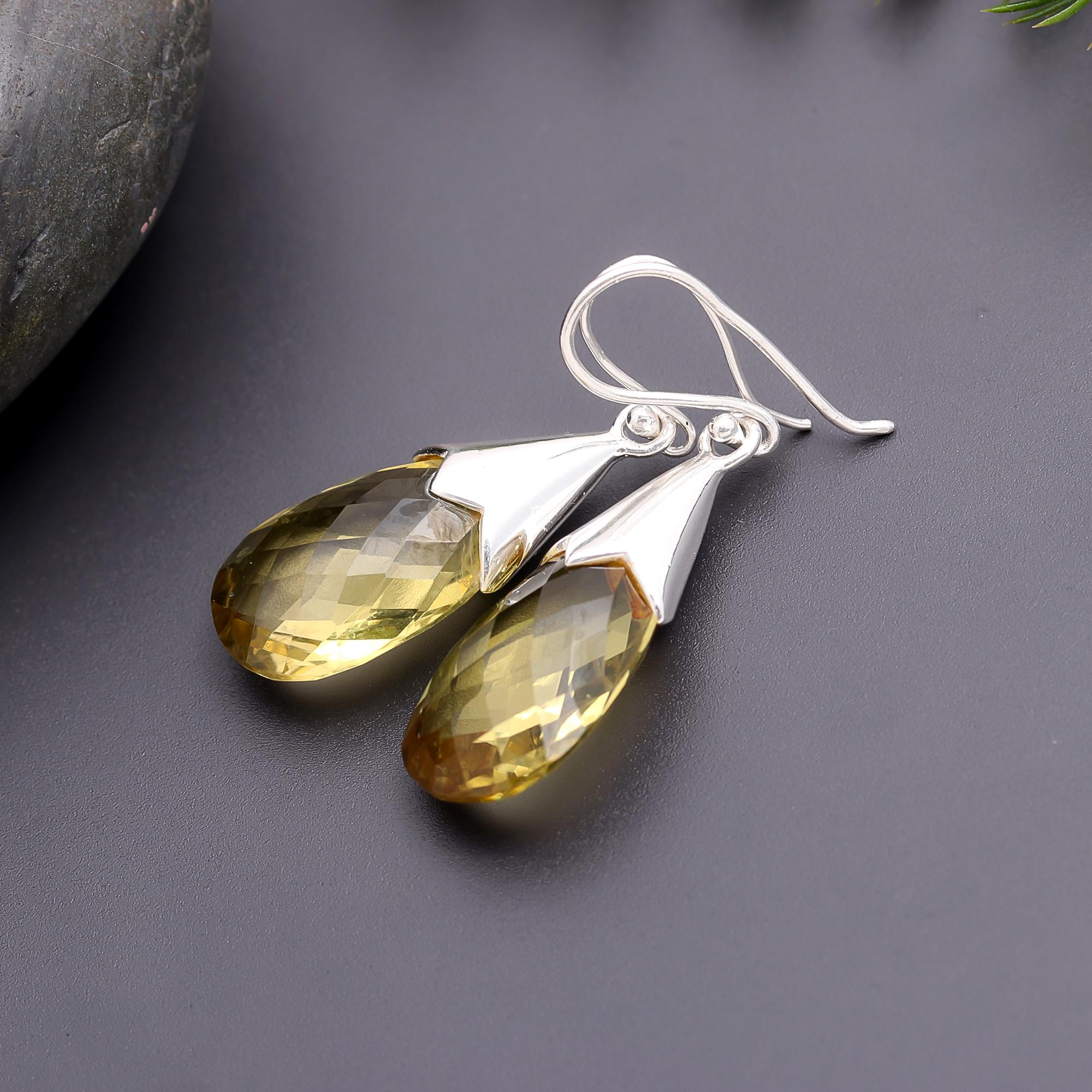 925 Silver Faceted Citrine Dangle Earrings