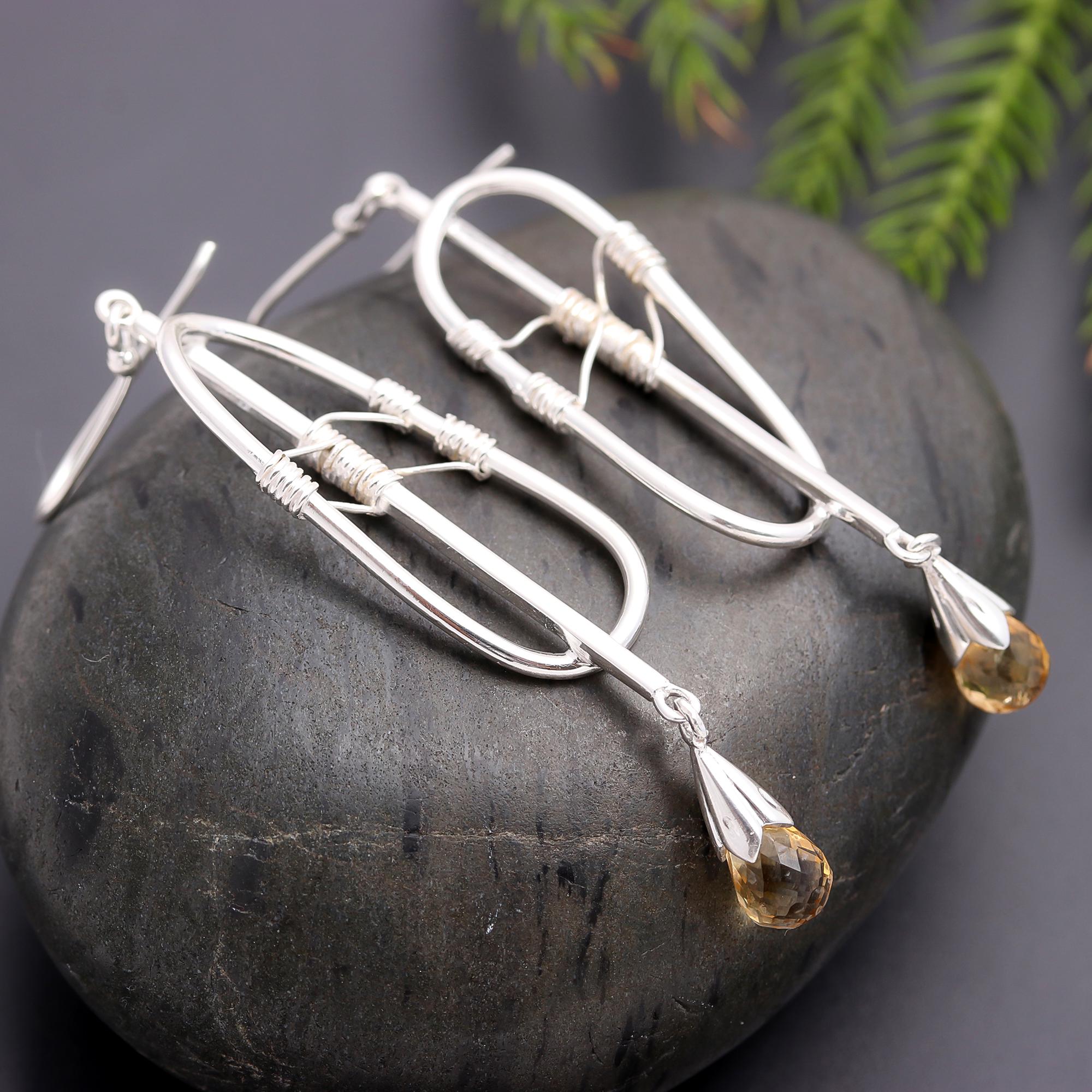 925 Silver Citrine Drop Dangle Earrings