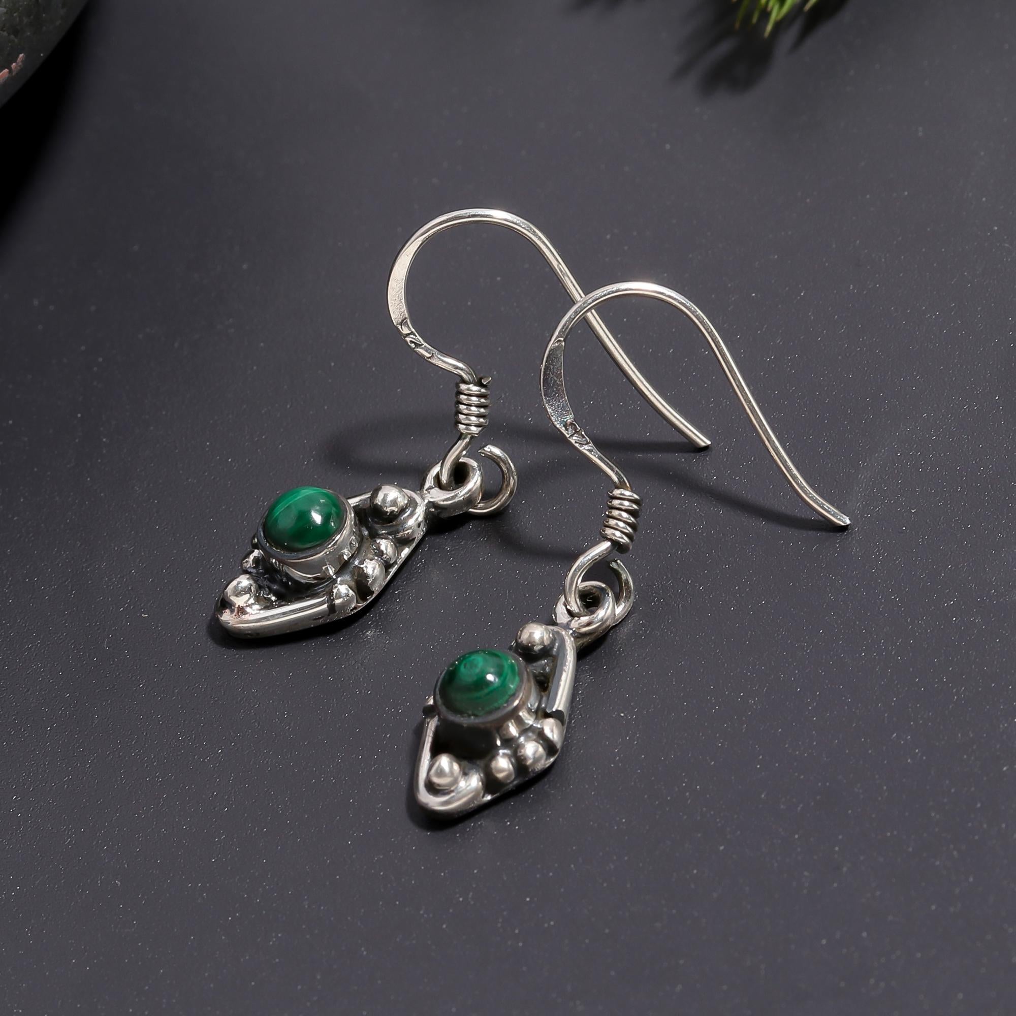 925 Silver Malachite Dangle Earrings