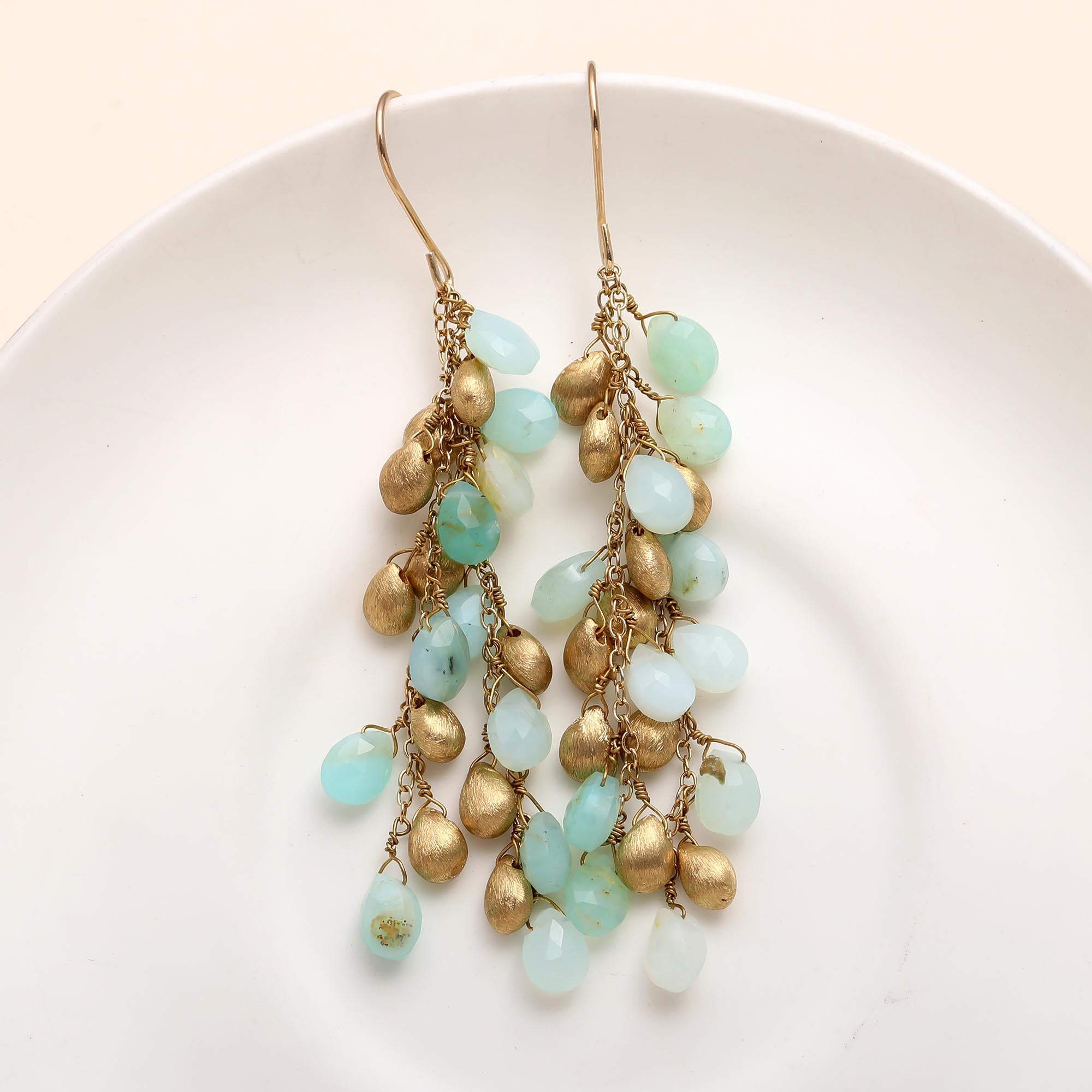 925 Silver Aqua Chalcedony Dangle Earrings