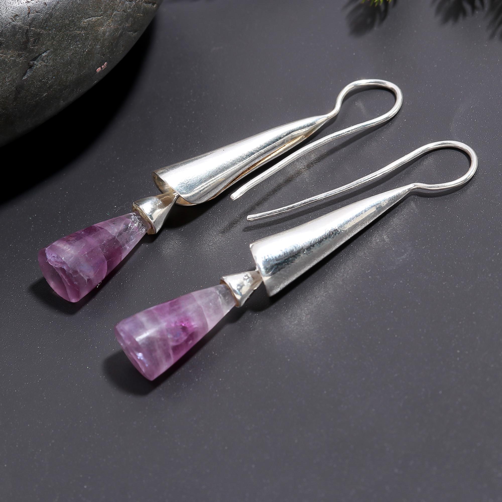 925 Silver Amethyst Dangle Earrings
