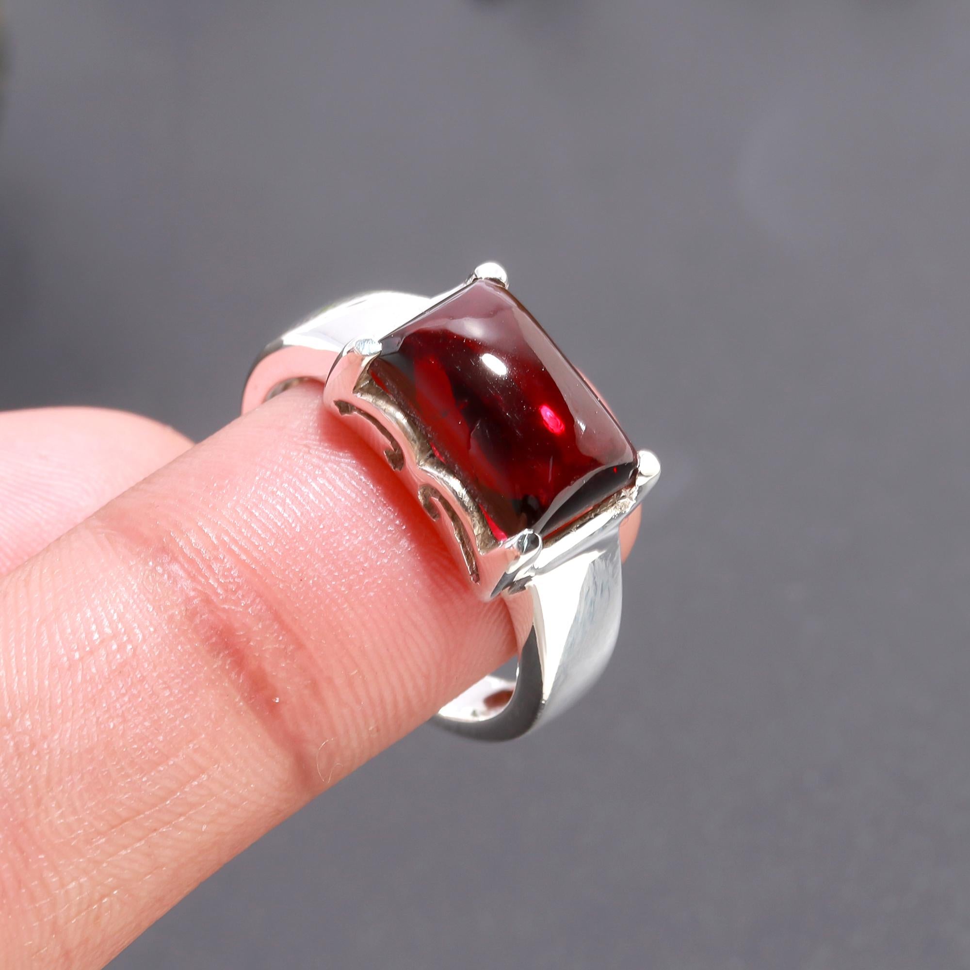925 Silver Garnet Statement Ring