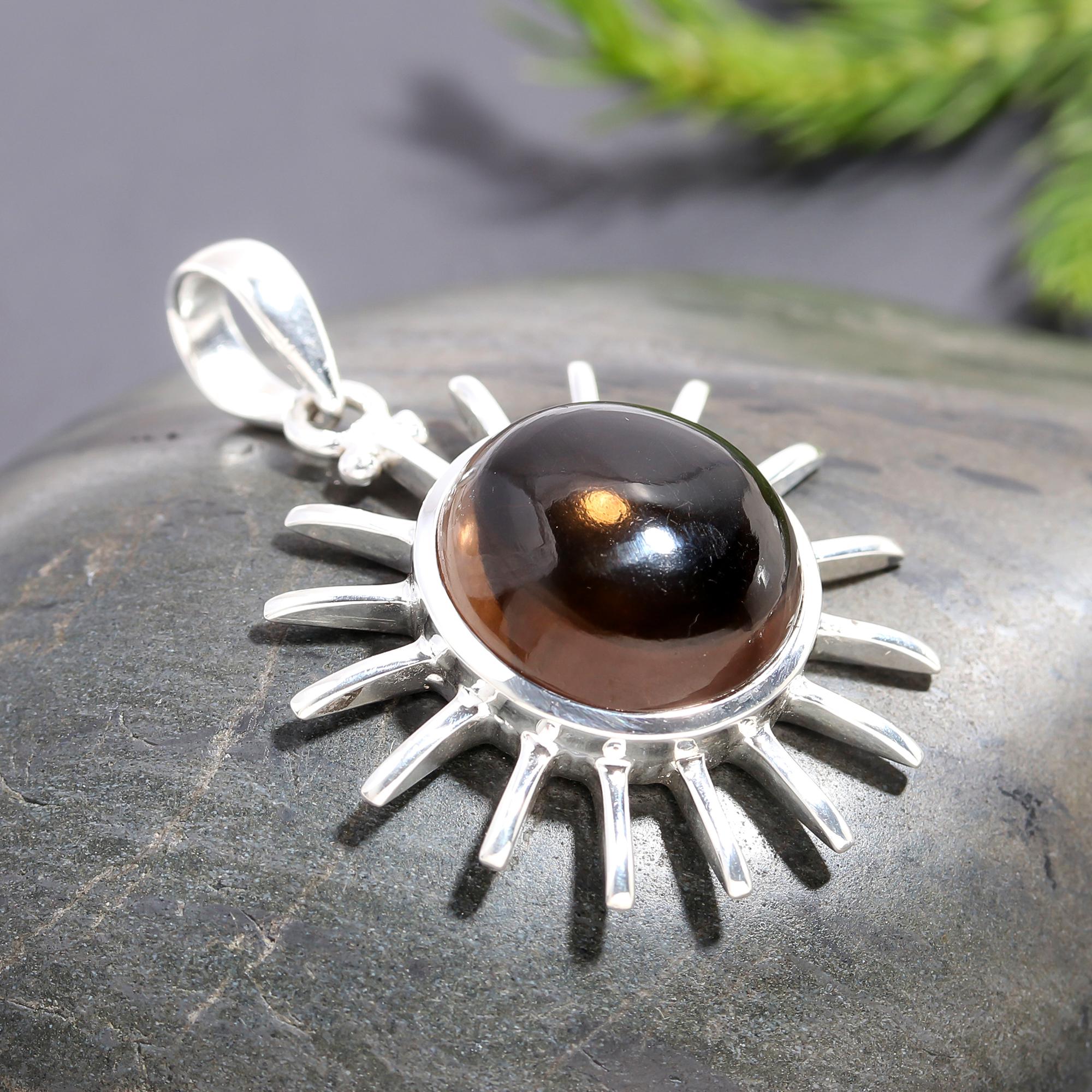 925 Silver Garnet Sunburst Pendant