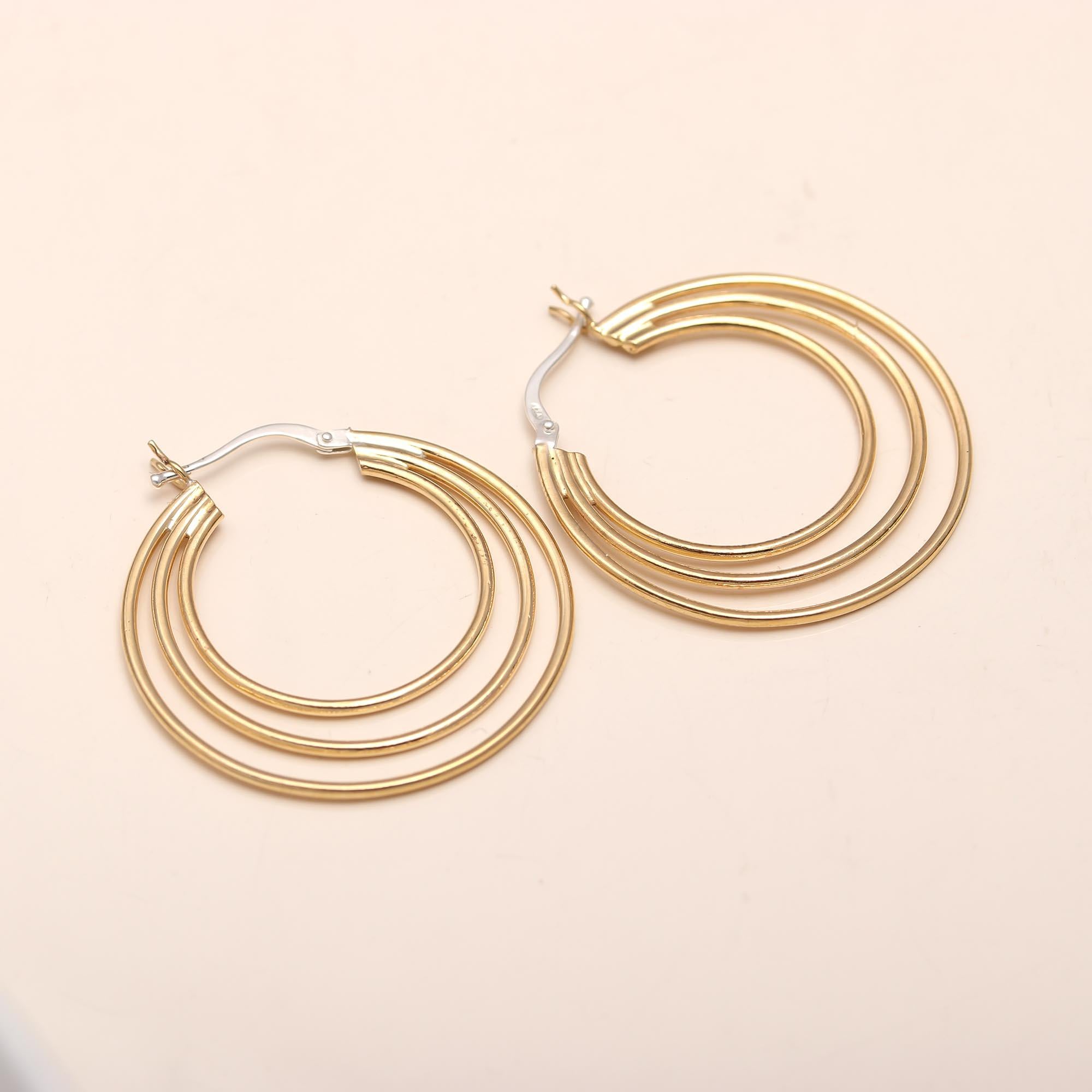 925 Silver Triple Layered Hoop Earrings