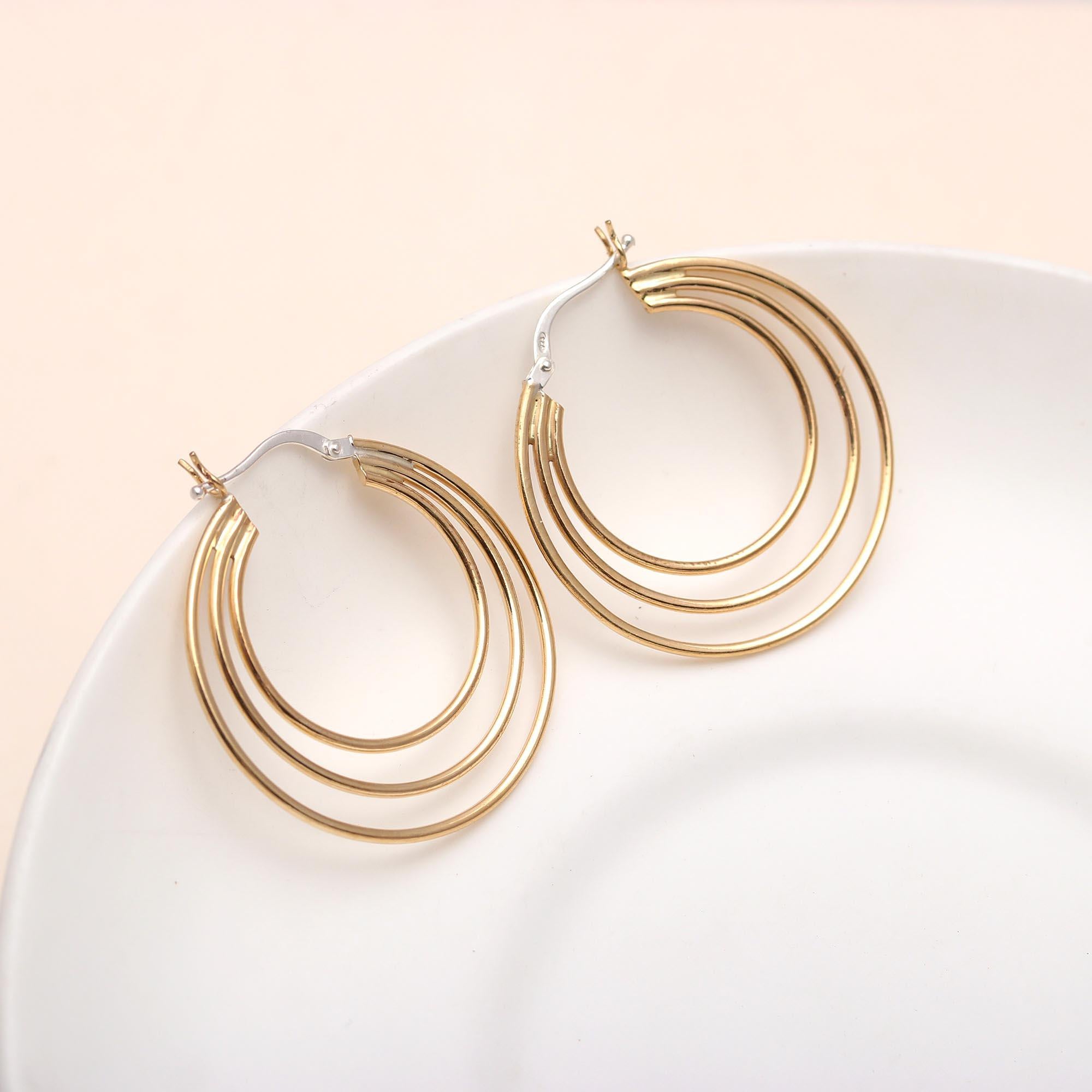 925 Silver Triple Layered Hoop Earrings